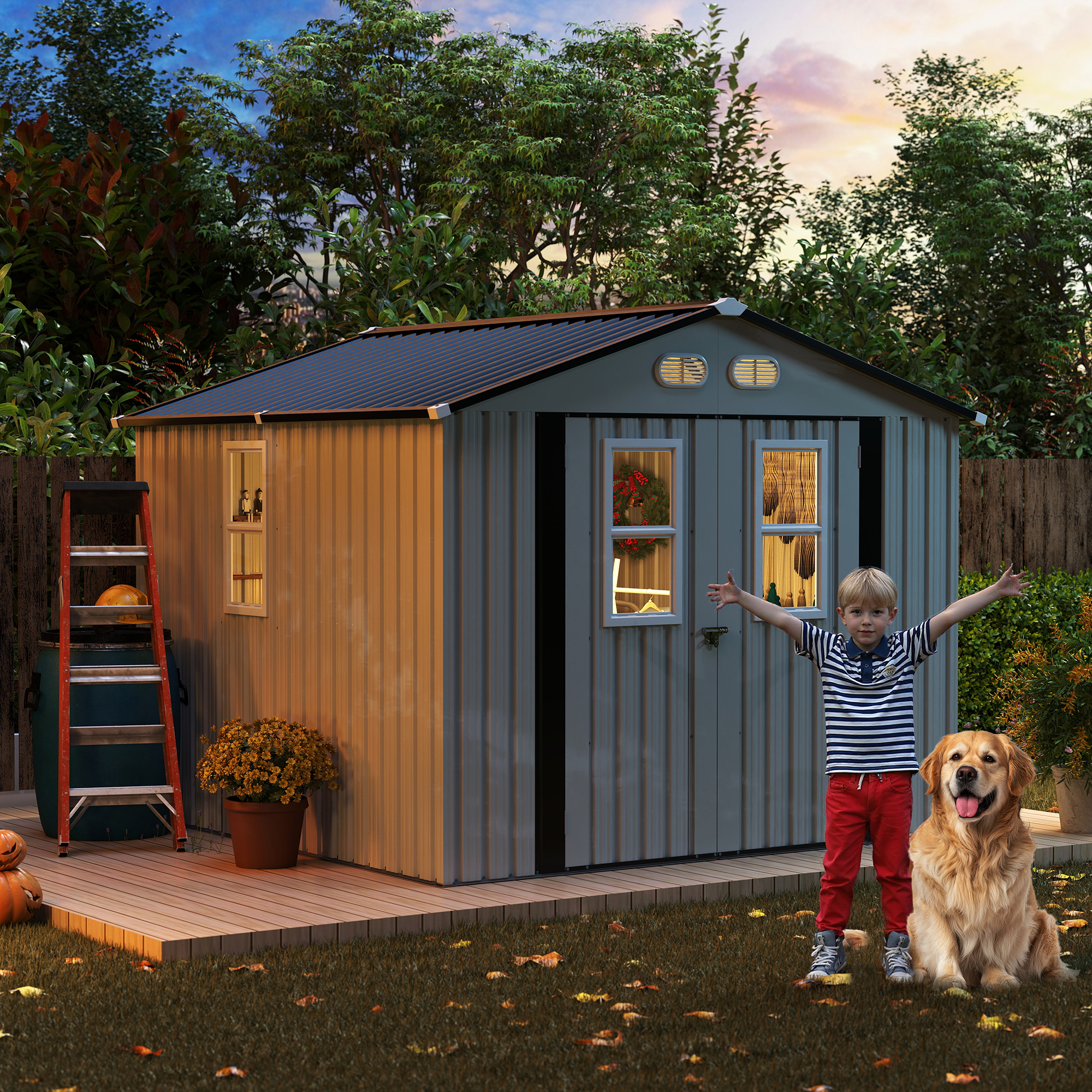 Abri rangement extérieur 8x8", fenêtres, portes verrouillables
