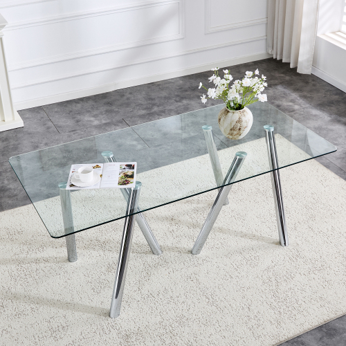 Table salle à manger verre 71 po, pieds métal