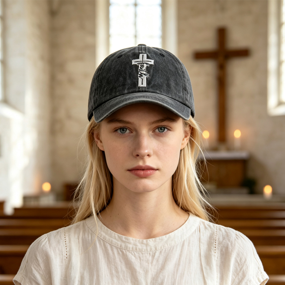 2x Casquette baseball délavée croix foi homme/femme