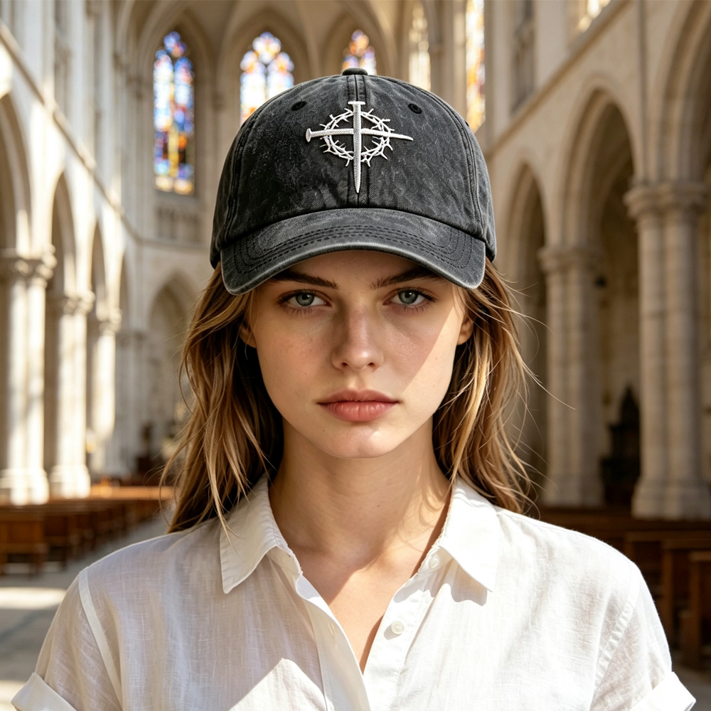 2x Casquette baseball couronne homme/femme, croix ongles foi