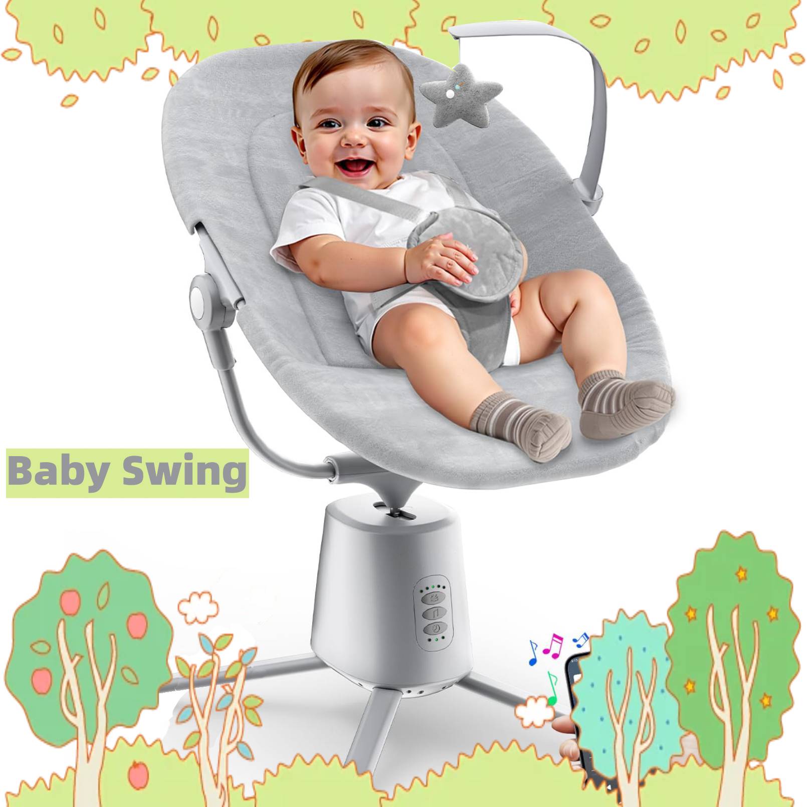 Balançoire bébé 3 modes 5 vitesses Bluetooth app télécommande