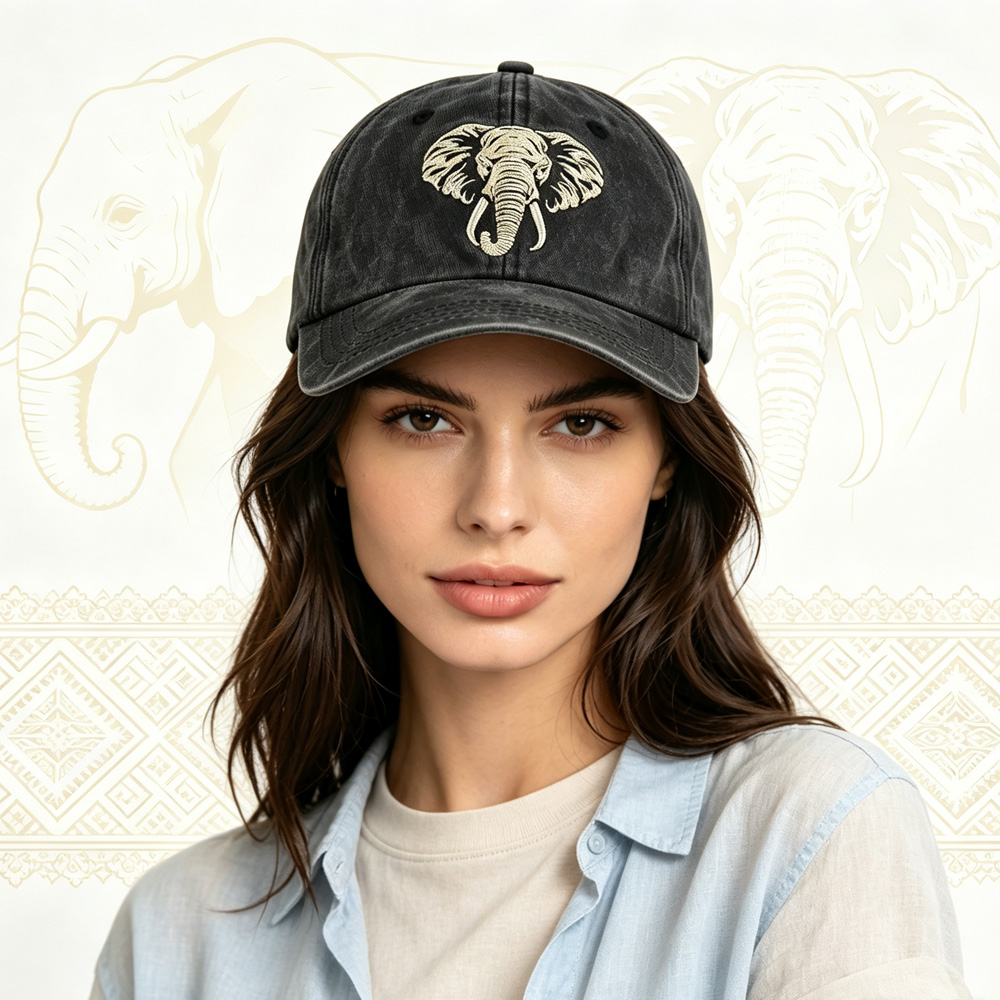 2pcs Casquette Baseball Coton Brodée Éléphant Africain, Chapeau Papa Été