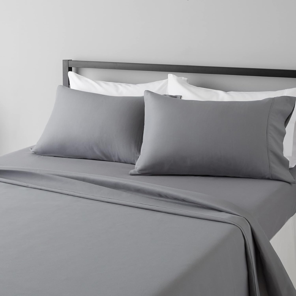 Ensemble draps microfibre 4 pièces gris grand lit poches 14po
