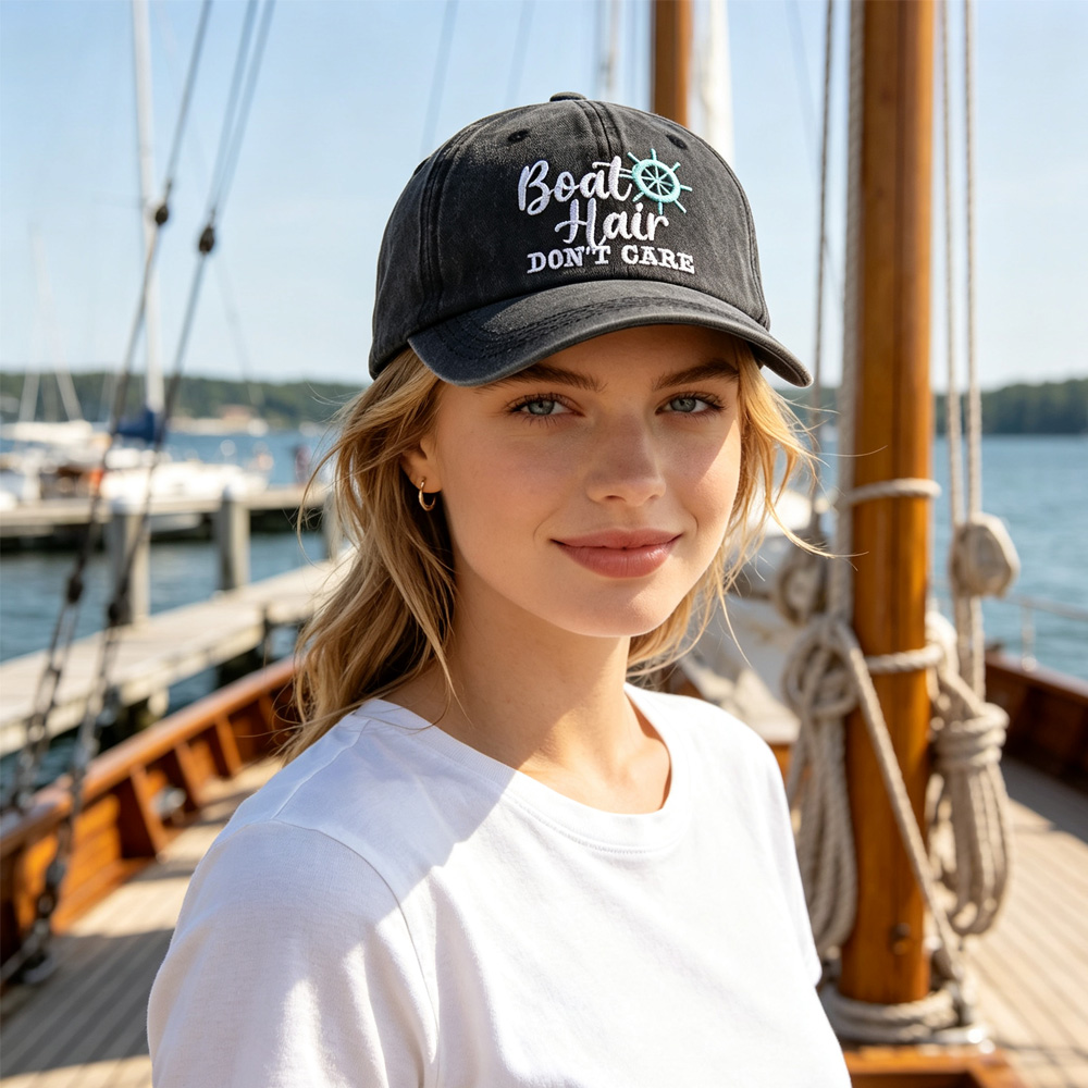 Casquette baseball vintage lavée brodée voilier femme
