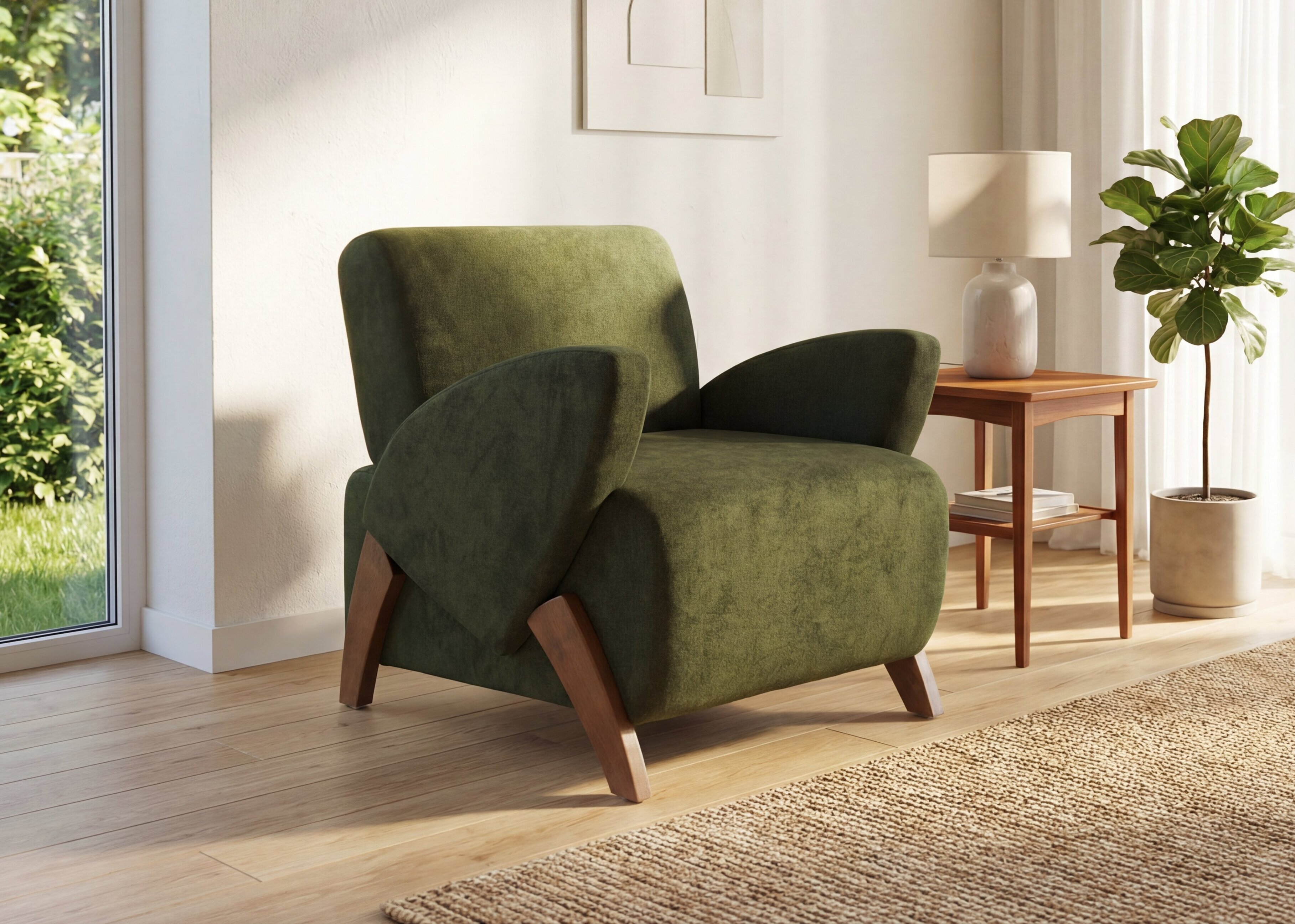 Fauteuil lounge velours 28,15po vert foncé