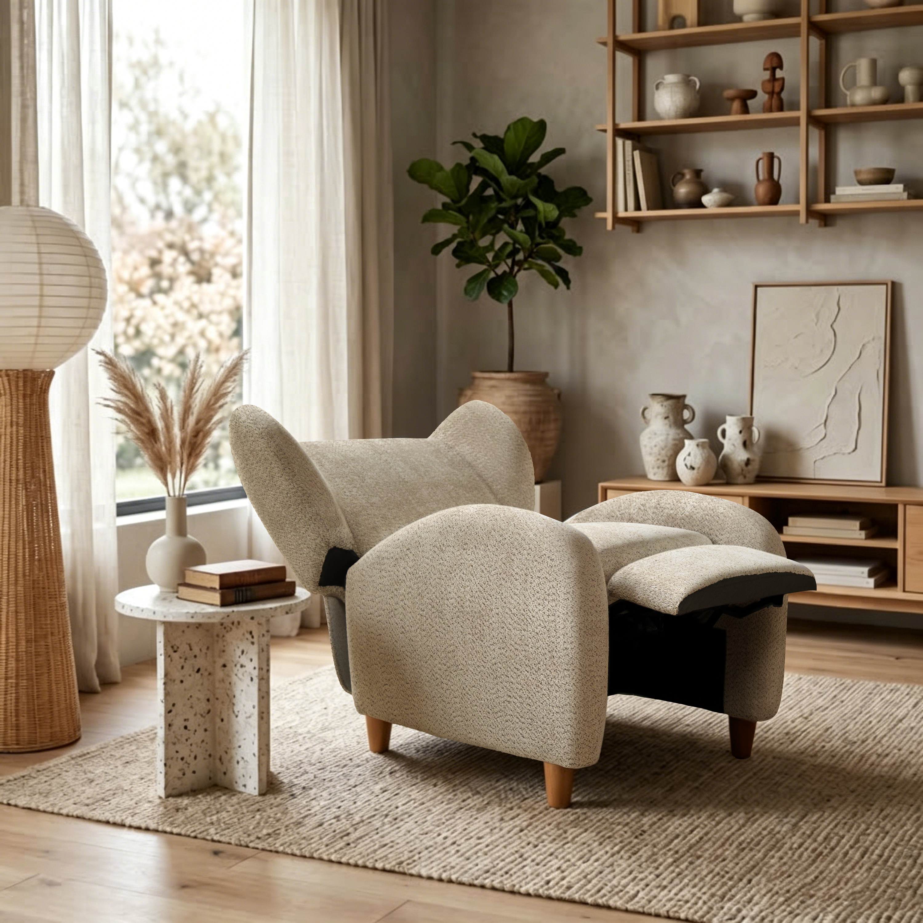 Fauteuil Nordic chenille dossier courbe chameau