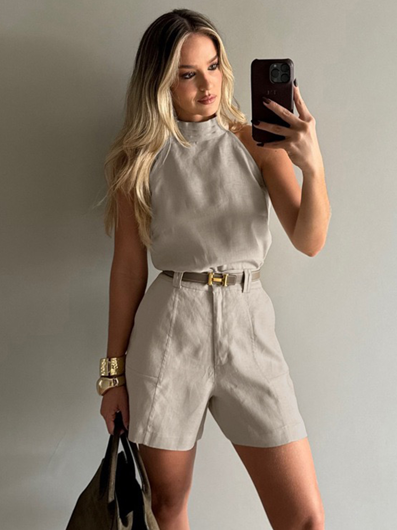 Ensemble 2 pièces femme, haut sans manches et short taille haute