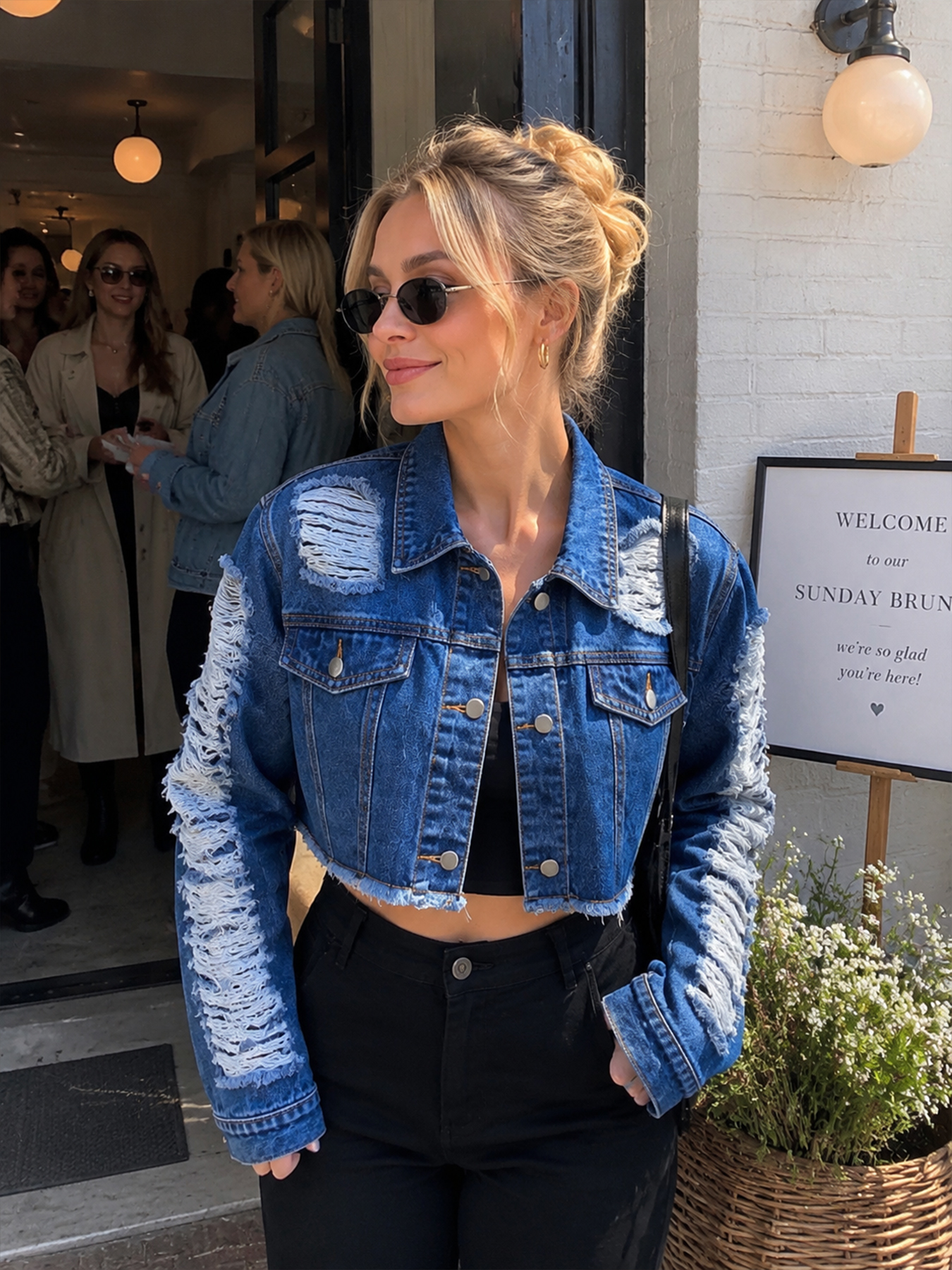Short denim vintage délavé veste slim casual femme