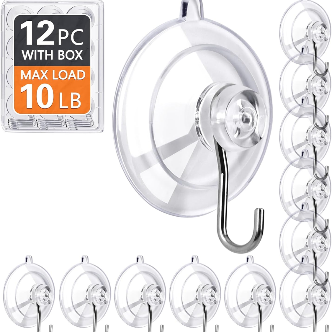 Ventouses crochets 12 pack charge 10 lb acier inox rétractable