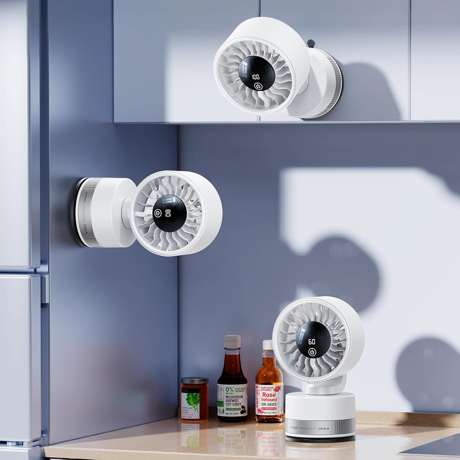 Ventilateur ventouse 4000 mAh 5 vitesses affichage LED salle bain