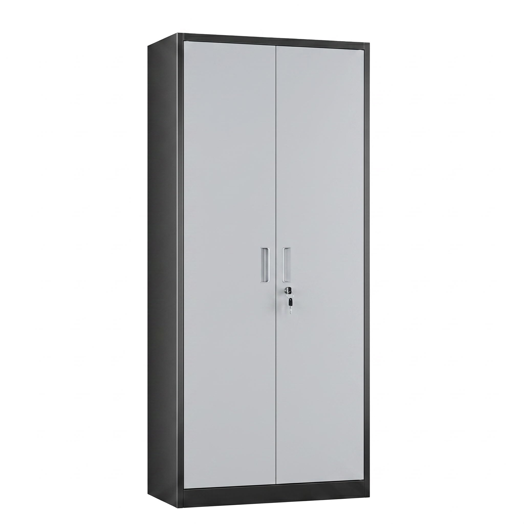 Armoire rangement acier verrouillée noire grise, 4 tablettes