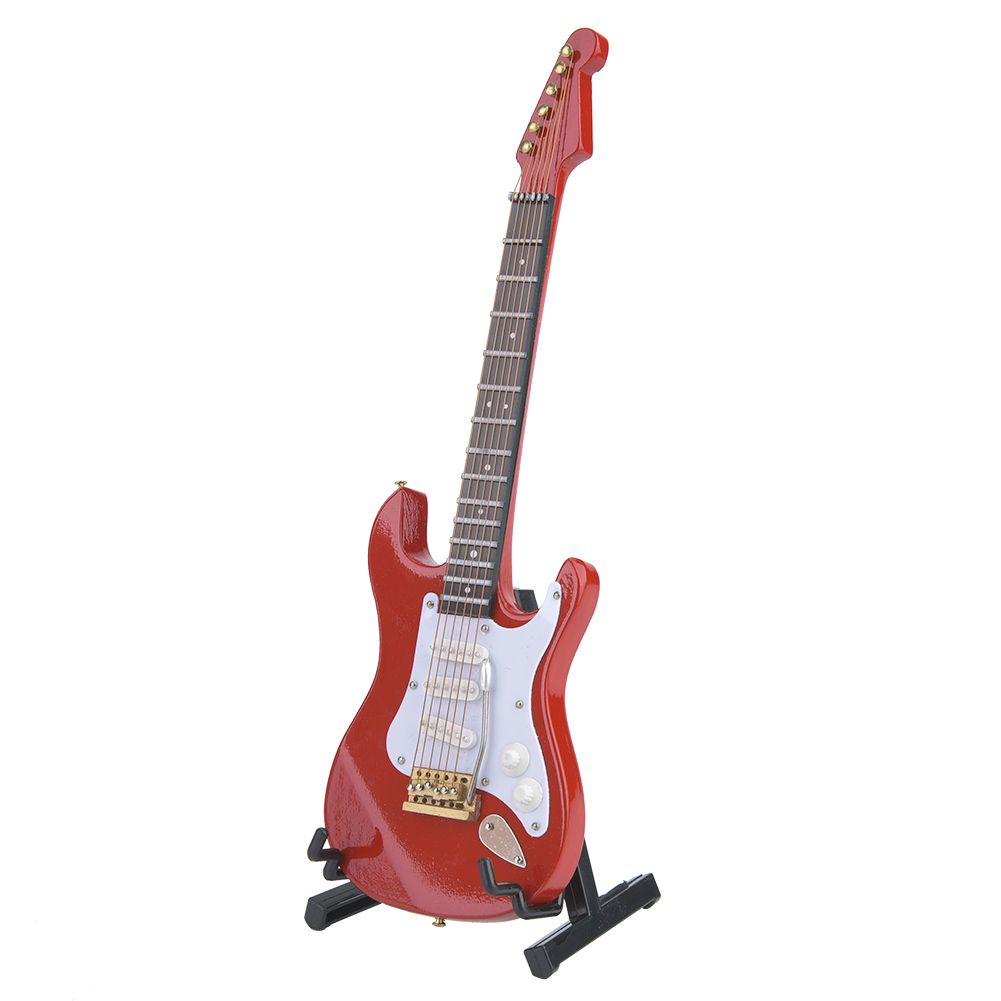 Guitare électrique bois mini 18cm ornement rouge