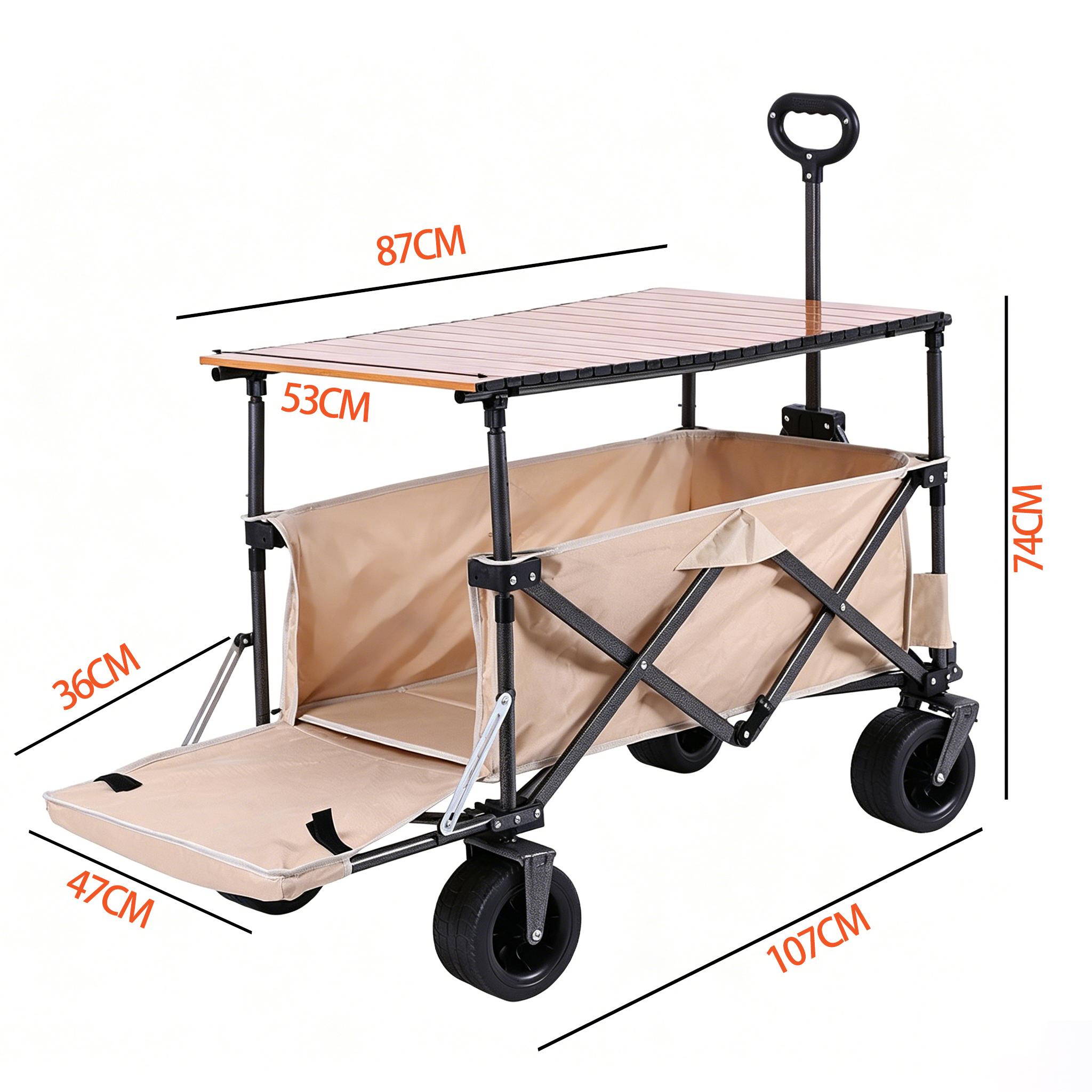 Chariot camping multifonctionnel, plateau amovible, roues tout-terrain