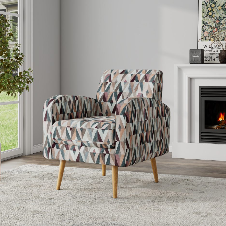 Darien Fauteuil accent rouge/tan prisme, pieds bois naturel