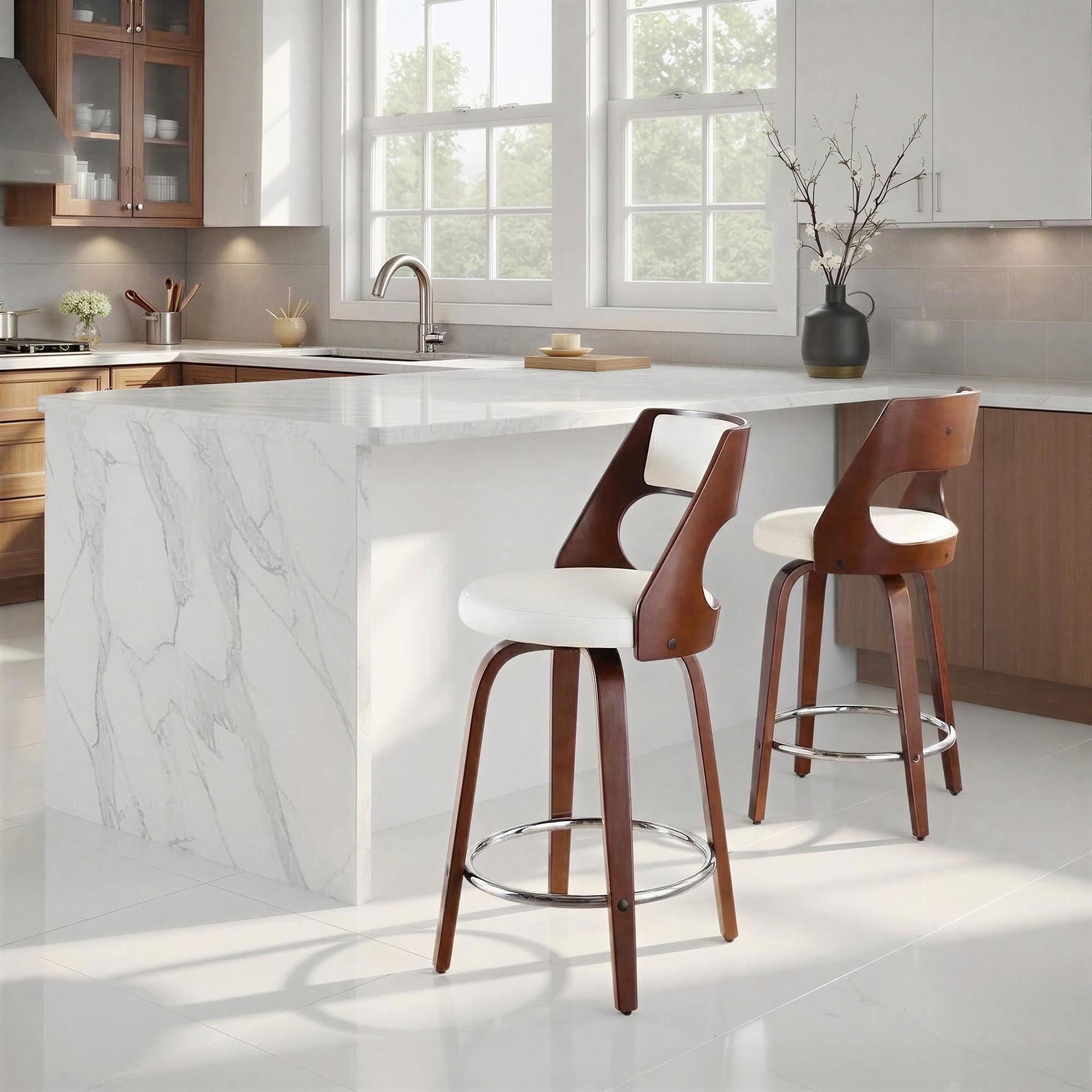 Tabouret comptoir mi-siècle pivotant cuir blanc 2 pcs