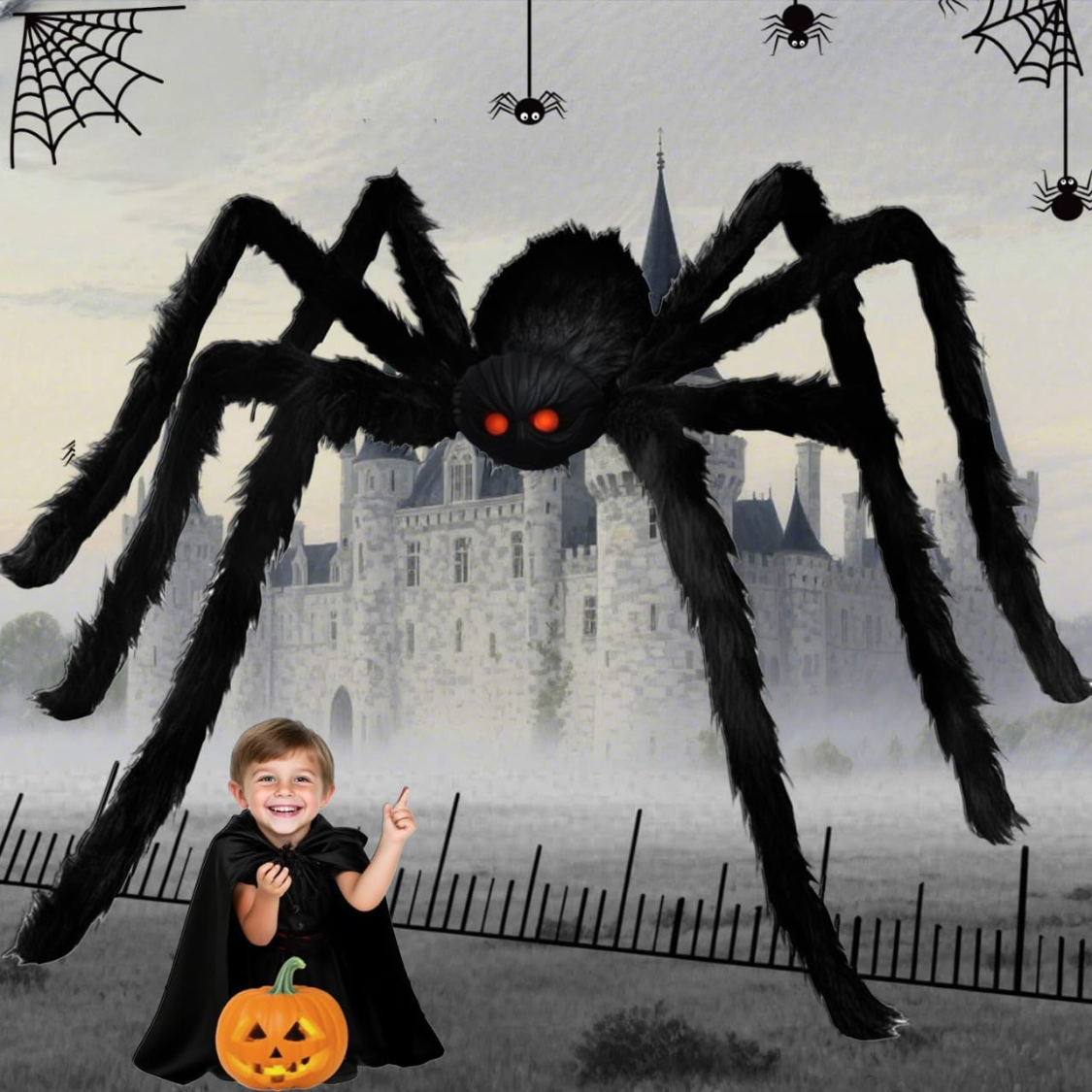 Araignée géante 6.6 pi décor Halloween poilue intérieur extérieur