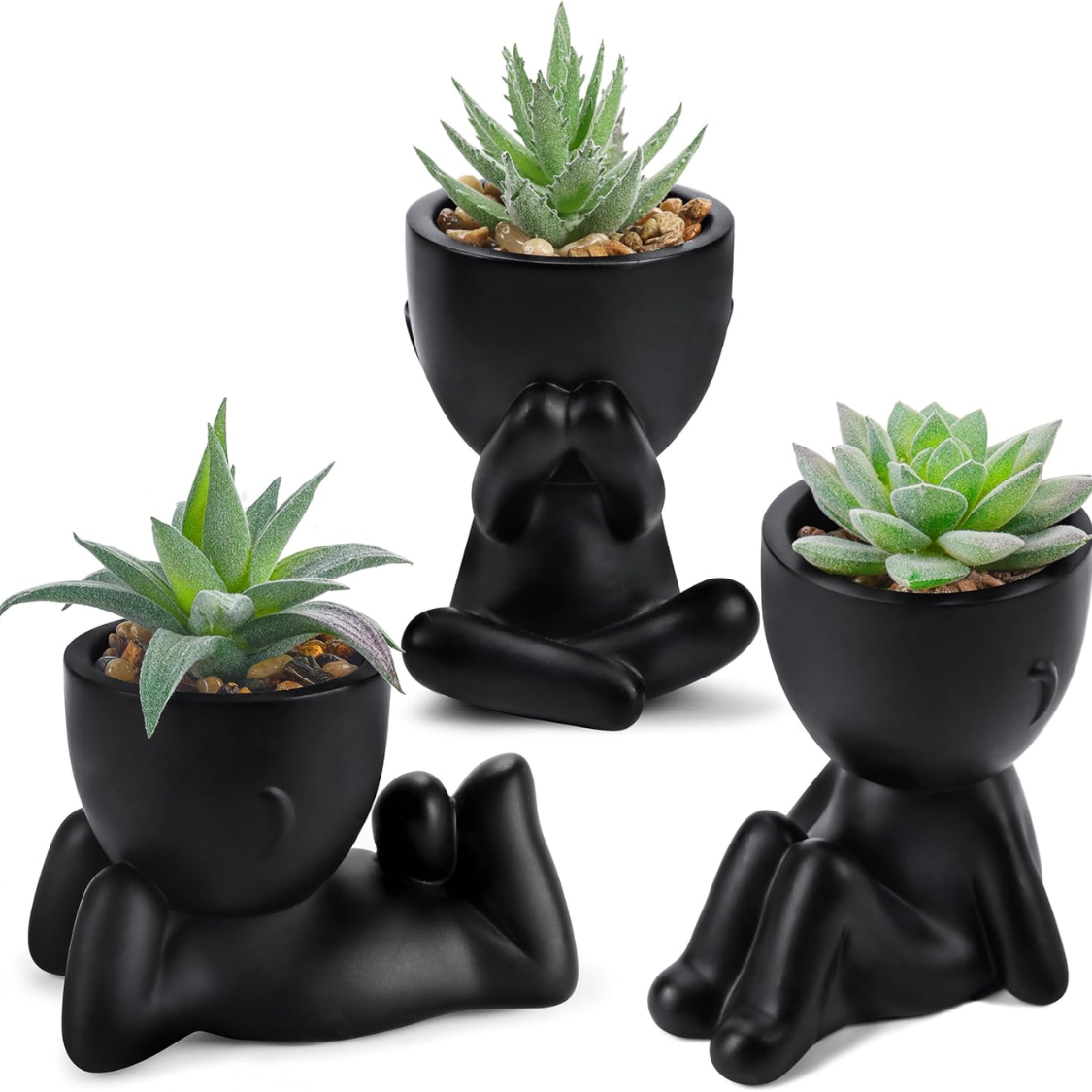 3 plantes succulentes artificielles noires décoration Halloween