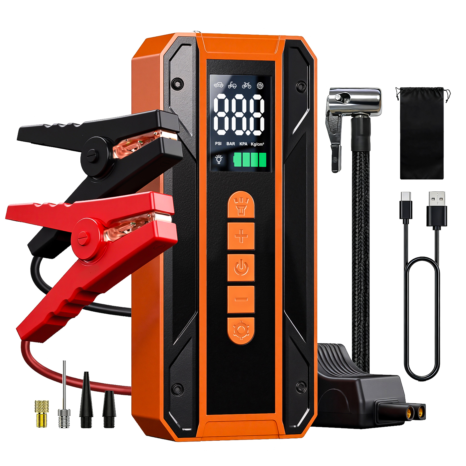 Compresseur air démarrage batterie 150PSI 12V affichage LCD lampe urgence 3 modes