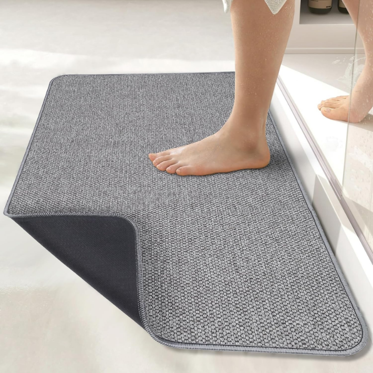 Tapis bain ultra-mince antidérapant gris absorbant