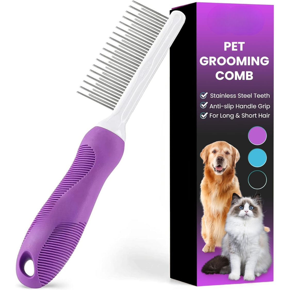 Peigne animal acier inoxydable long/court démêlant
