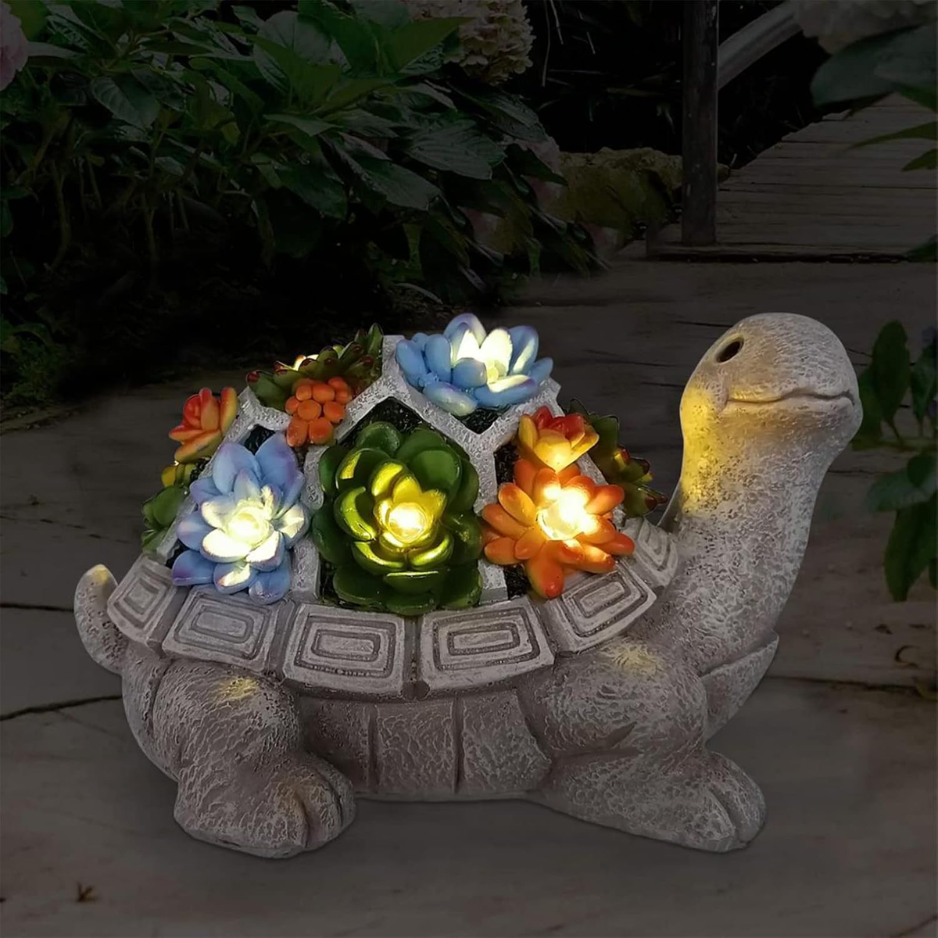 Tortue solaire LED 7 lumières, succulente, jardin