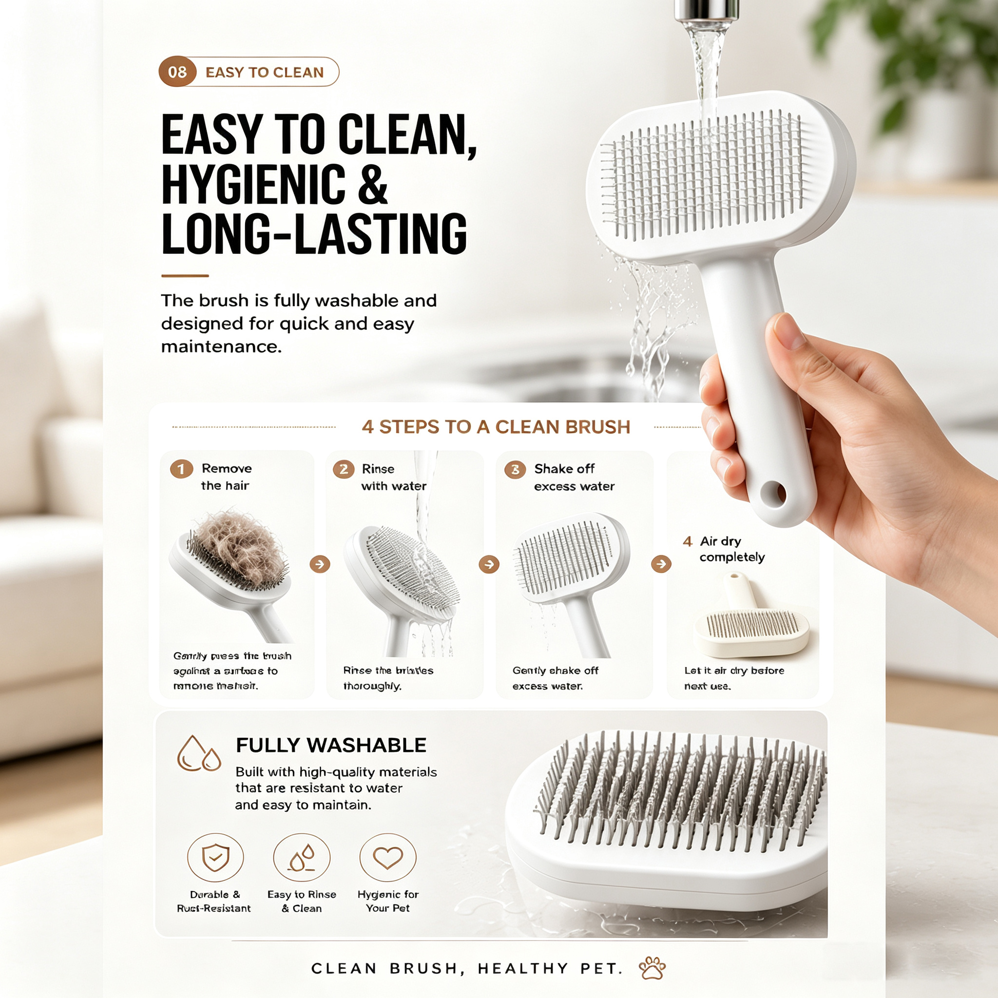 Brosse démêlante autoettoyante pour chats et chiens