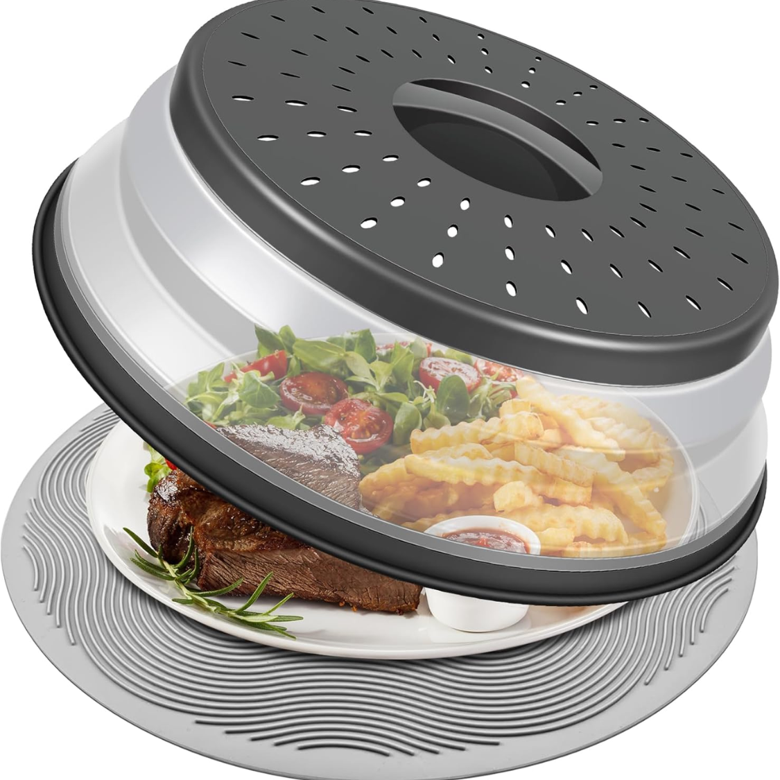 Couvercle micro-ondes 10 po silicone collapsible tapis charbon