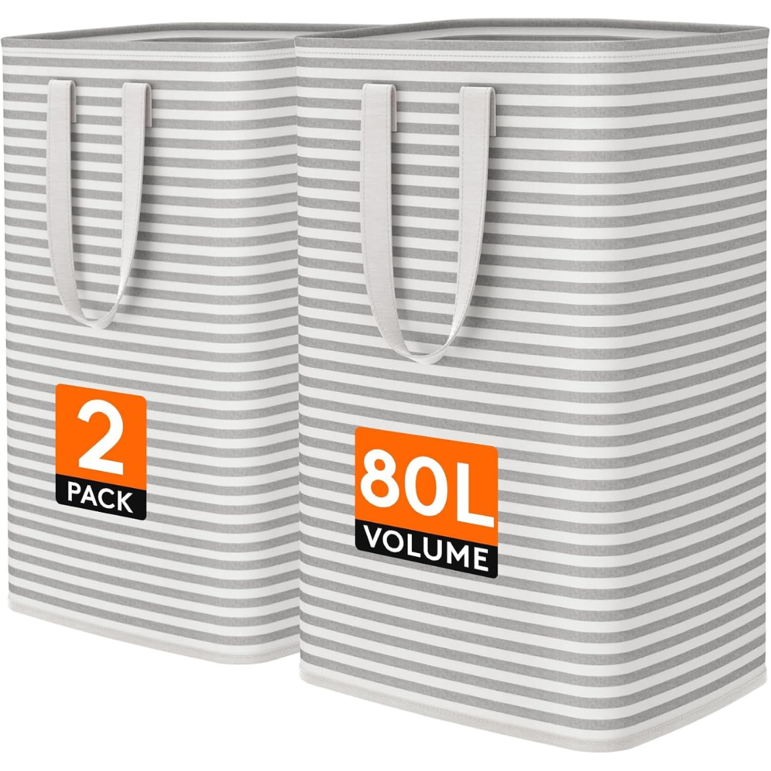2pc panier linge 80L, effondrable, poignées renforcées, imperméable