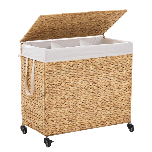 Panier linge 3 sections 160L couvercle roues jacinthe