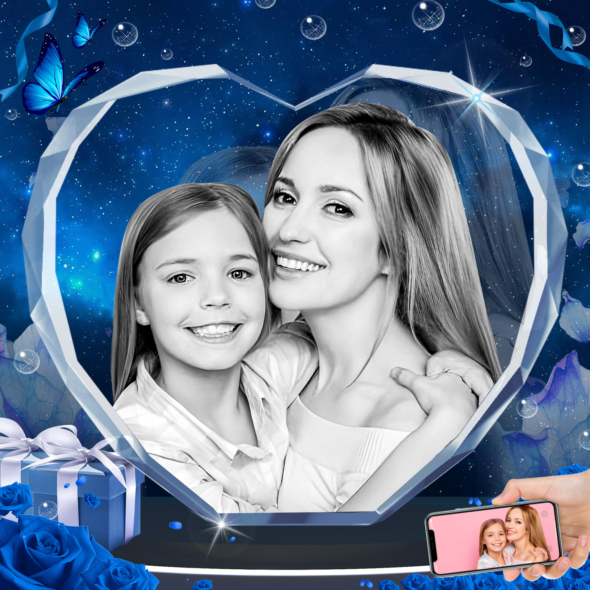 Photo cristal 3D, cadeau personnalisé, gravé laser
