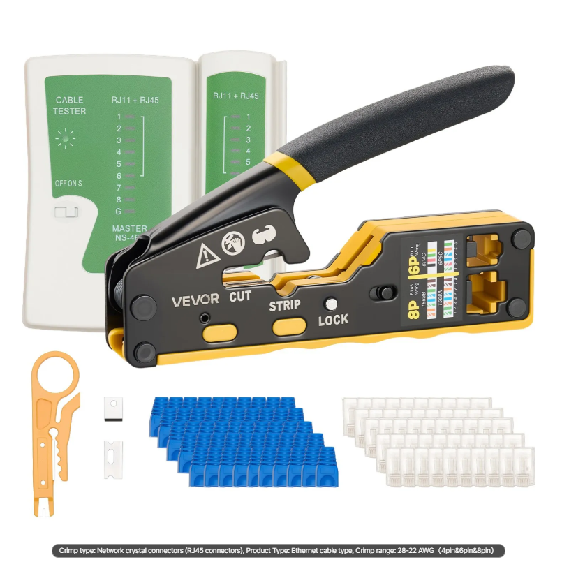 VEVOR Pince à sertir RJ45-RJ11-RJ12 50 connecteurs testeur