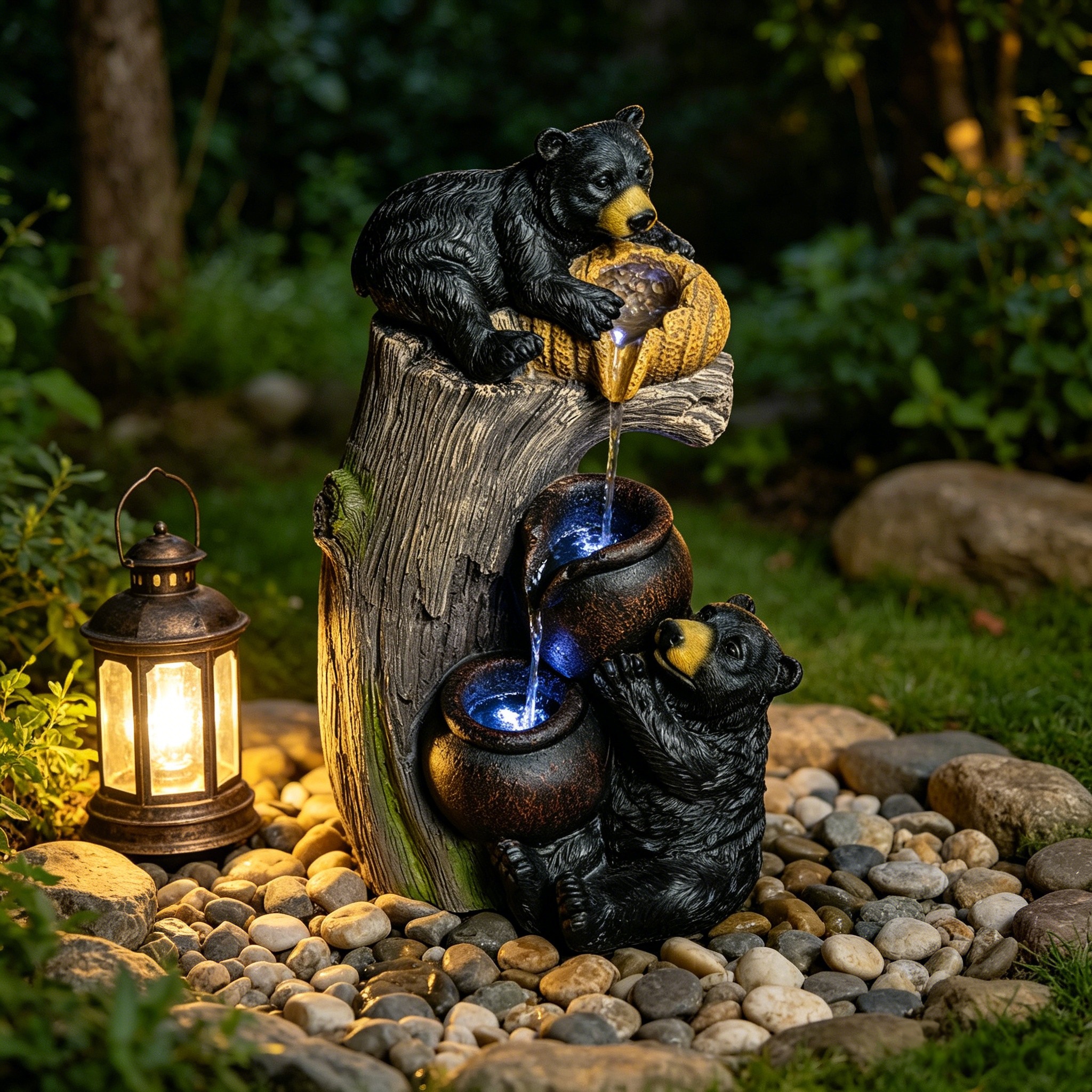 Fontaine ours extérieur LED 23,62po cascades