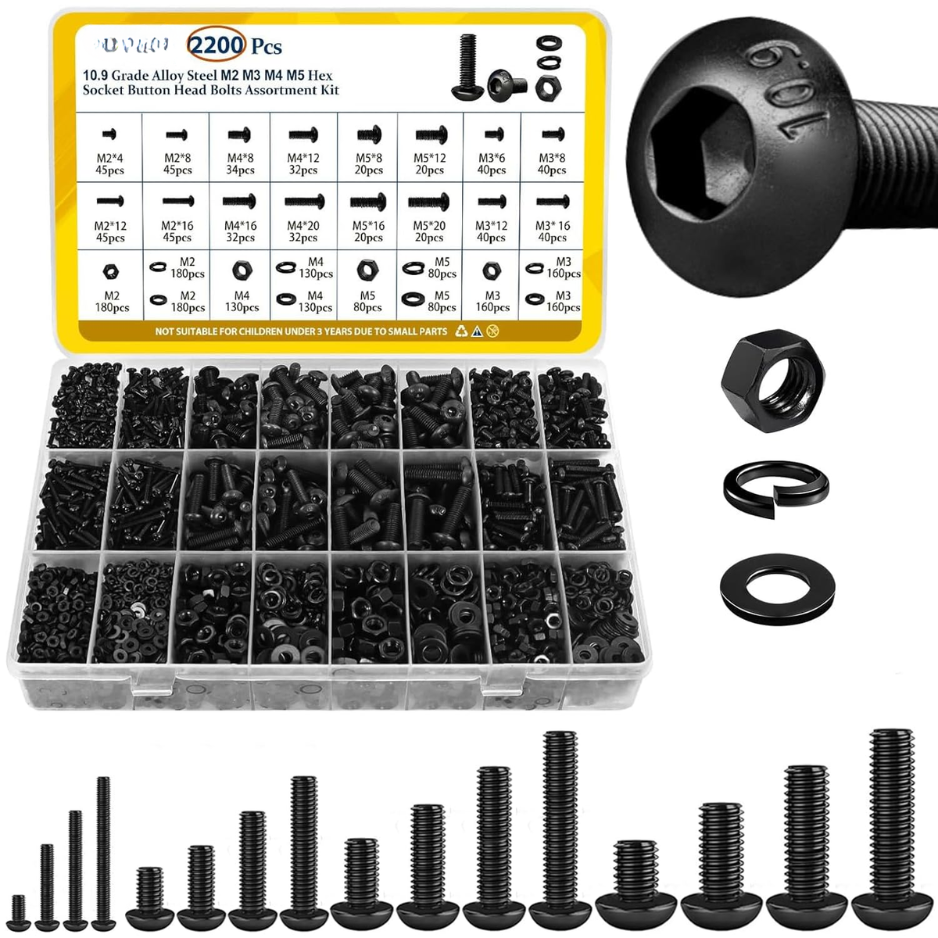 Kit 2200pcs vis M2-M5, écrous et rondelles