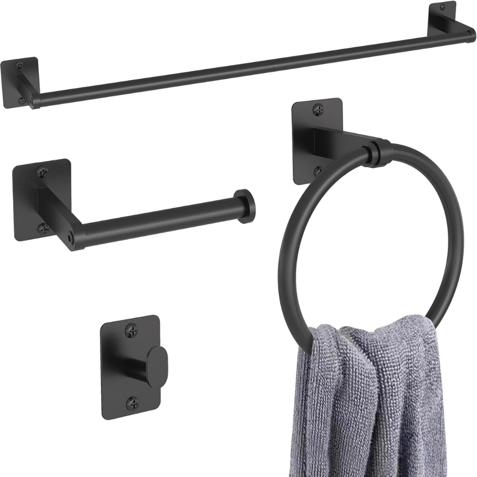 Ensemble accessoires salle bain noir 4 pièces