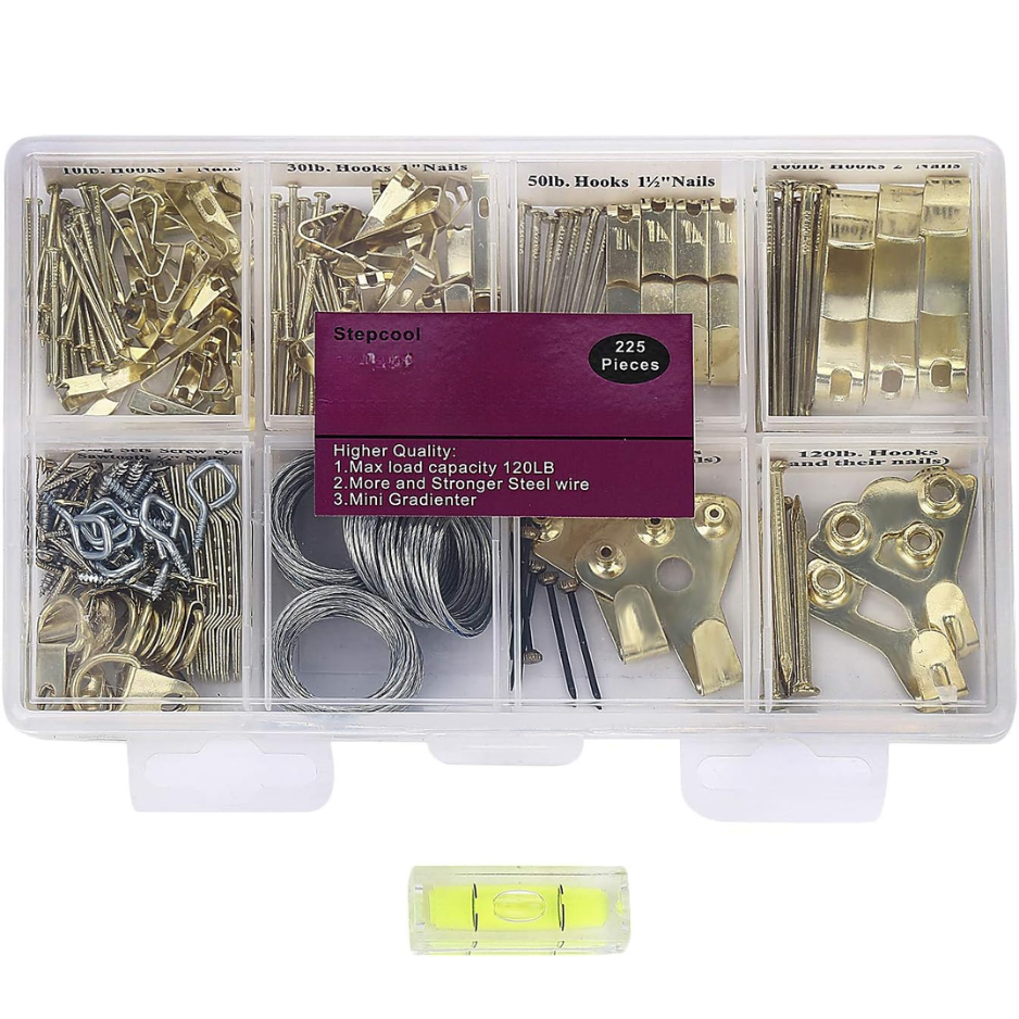 Trousse accrochage tableaux 225 pcs, crochets, clous, fil