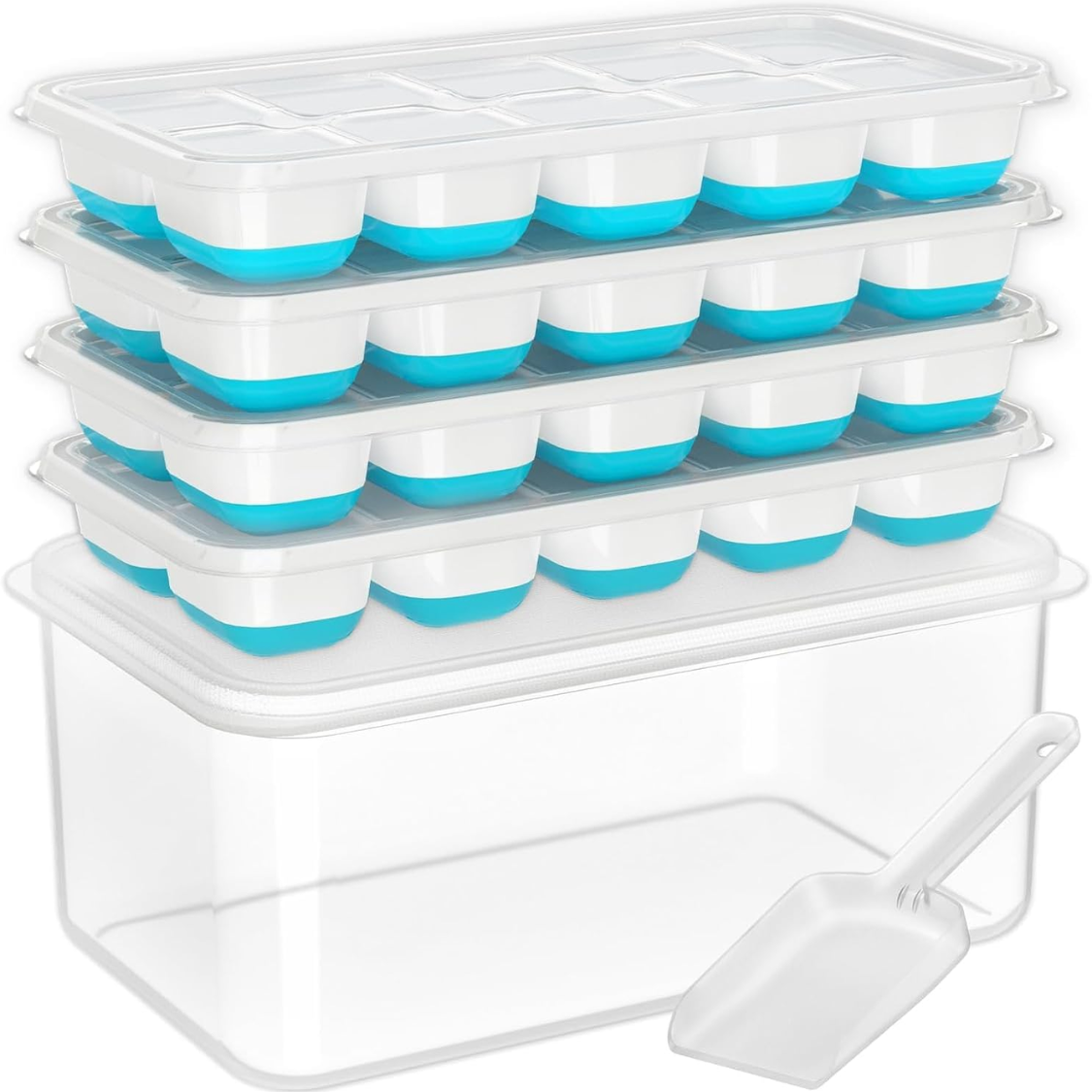 Bacs à glaçons silicone 4 pièces couvercle conteneur empilable