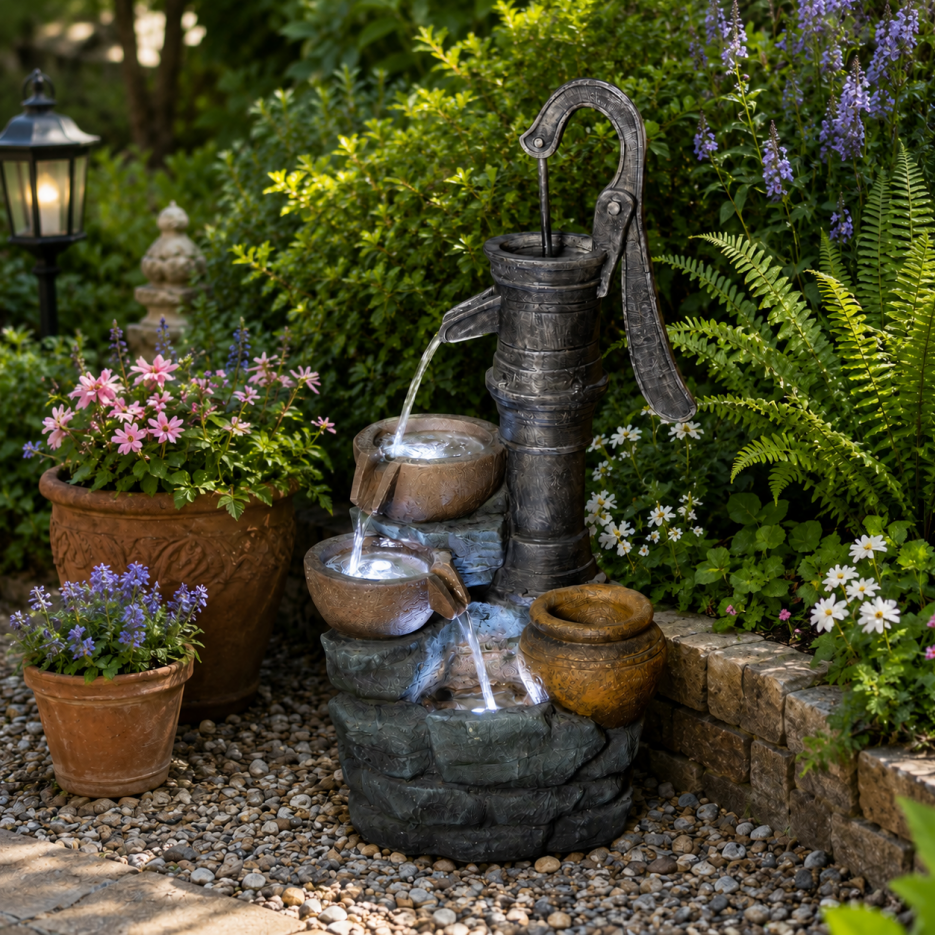 Fontaine extérieure 32 po jardin pompe vintage résistante intempéries