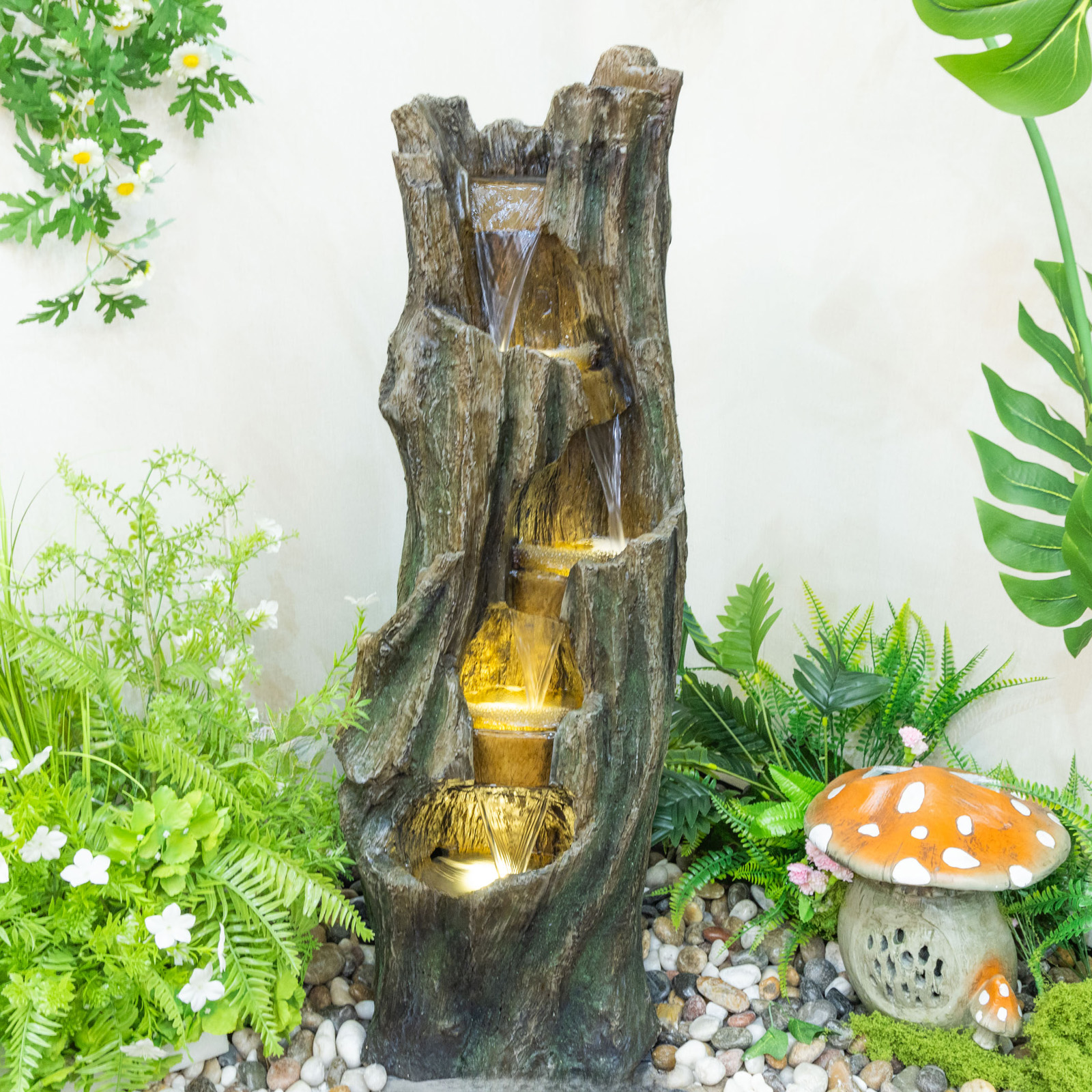 Fontaine cascade jardin LED efficace extérieur installation facile