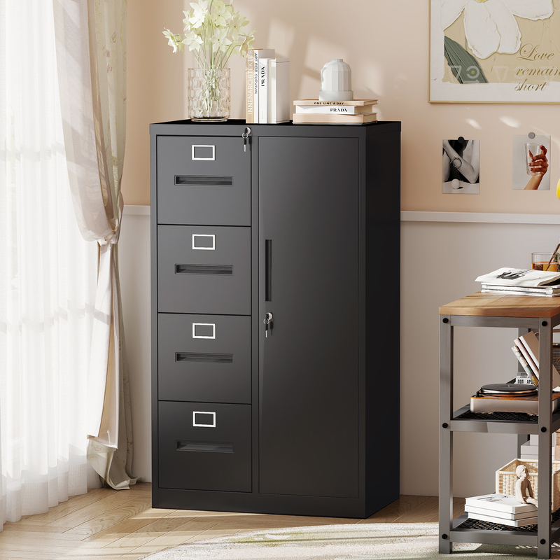 Classeur vertical 4 tiroirs serrure noir bureau