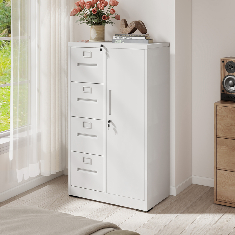 Classeur vertical 4 tiroirs serrure blanc bureau