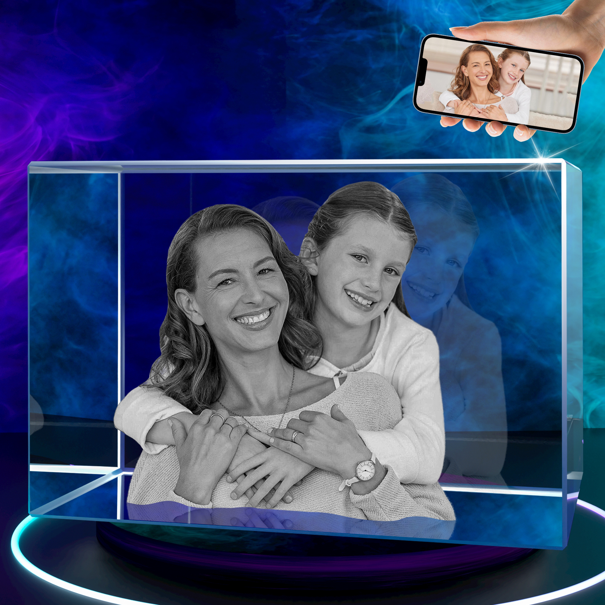 Cube photo cristal 3D personnalisé paysage père mère couple