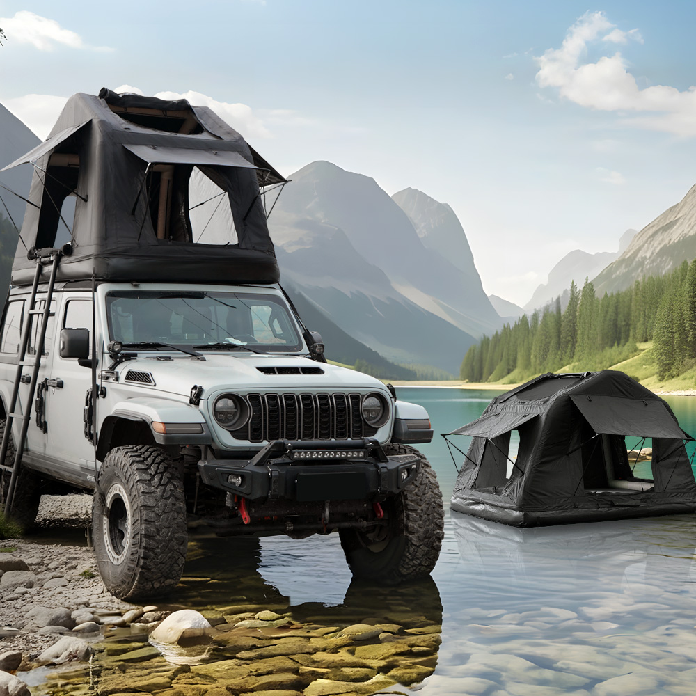 Tente toit gonflable camping amphibie pliable 4x4 avec échelle