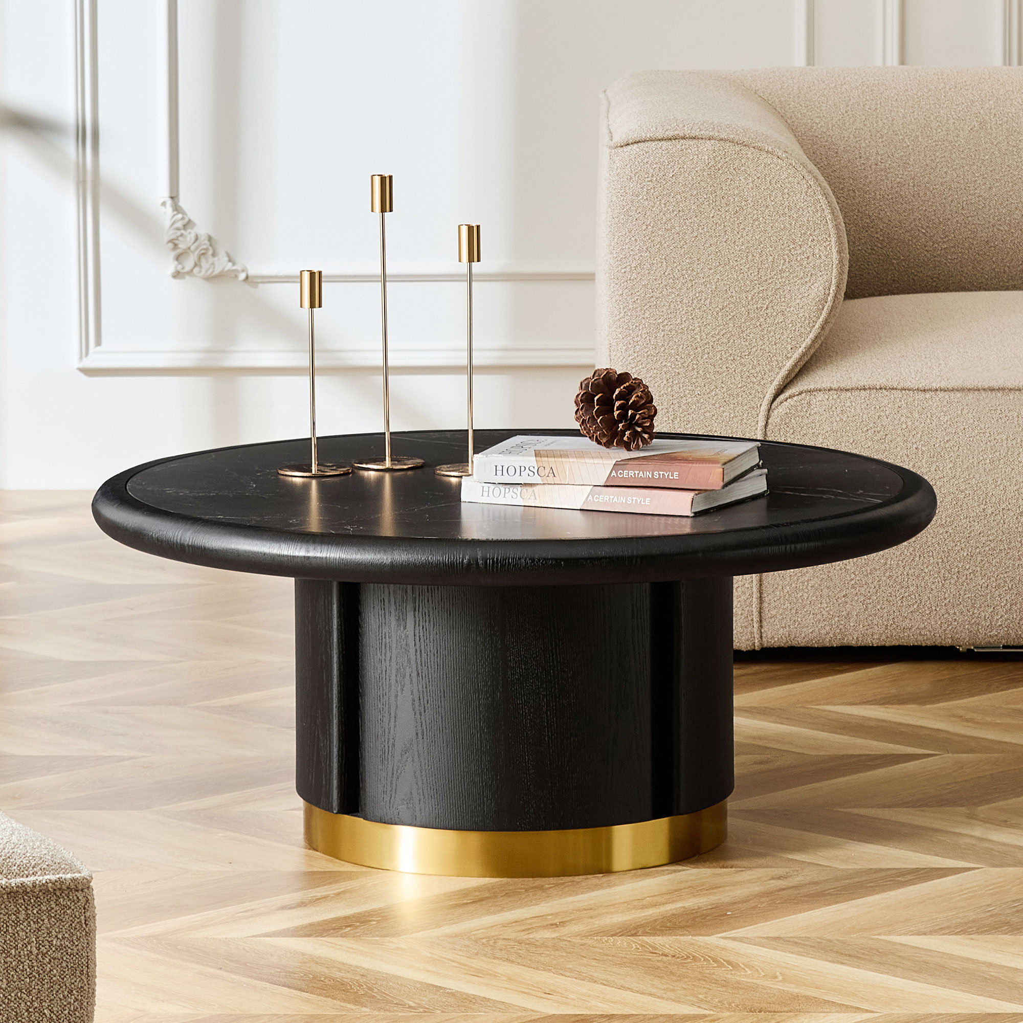 Table café ronde 35,43 po, acier inoxydable brossé