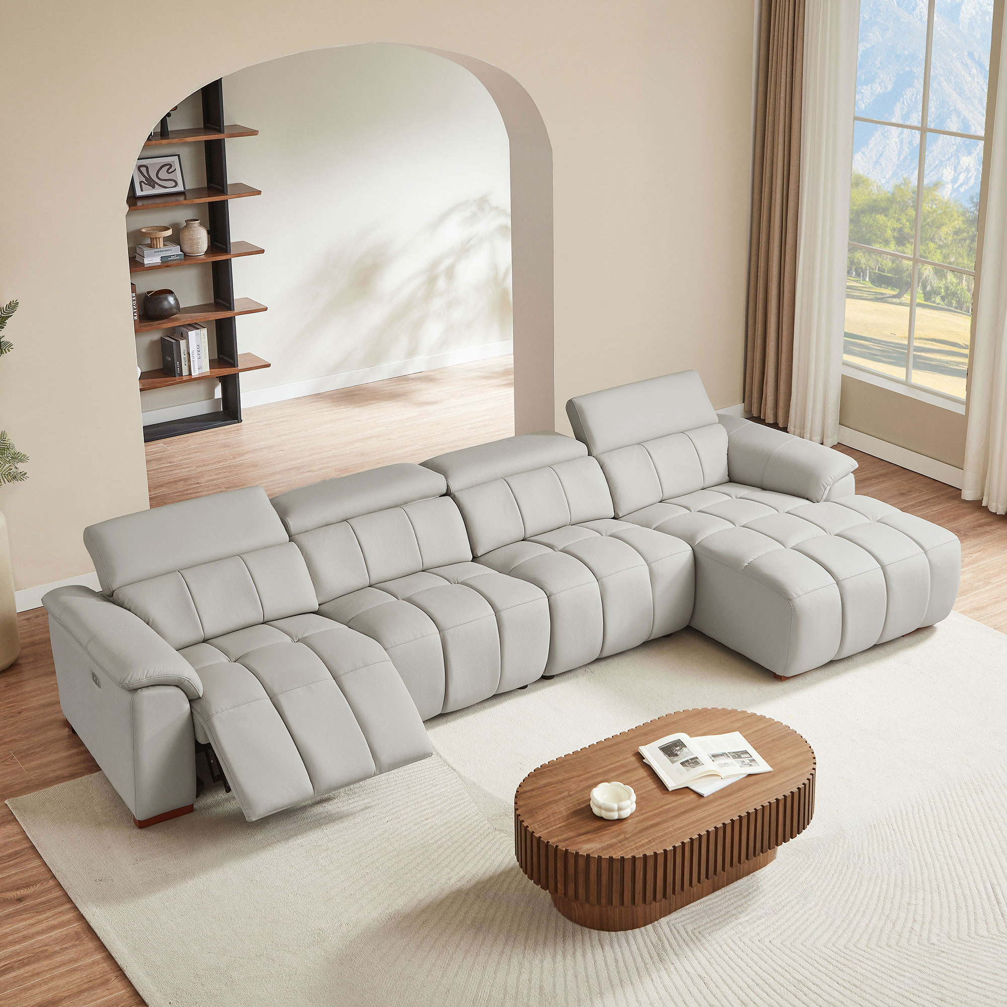 Sofa électrique cuir 4 places L inclinable ports USB