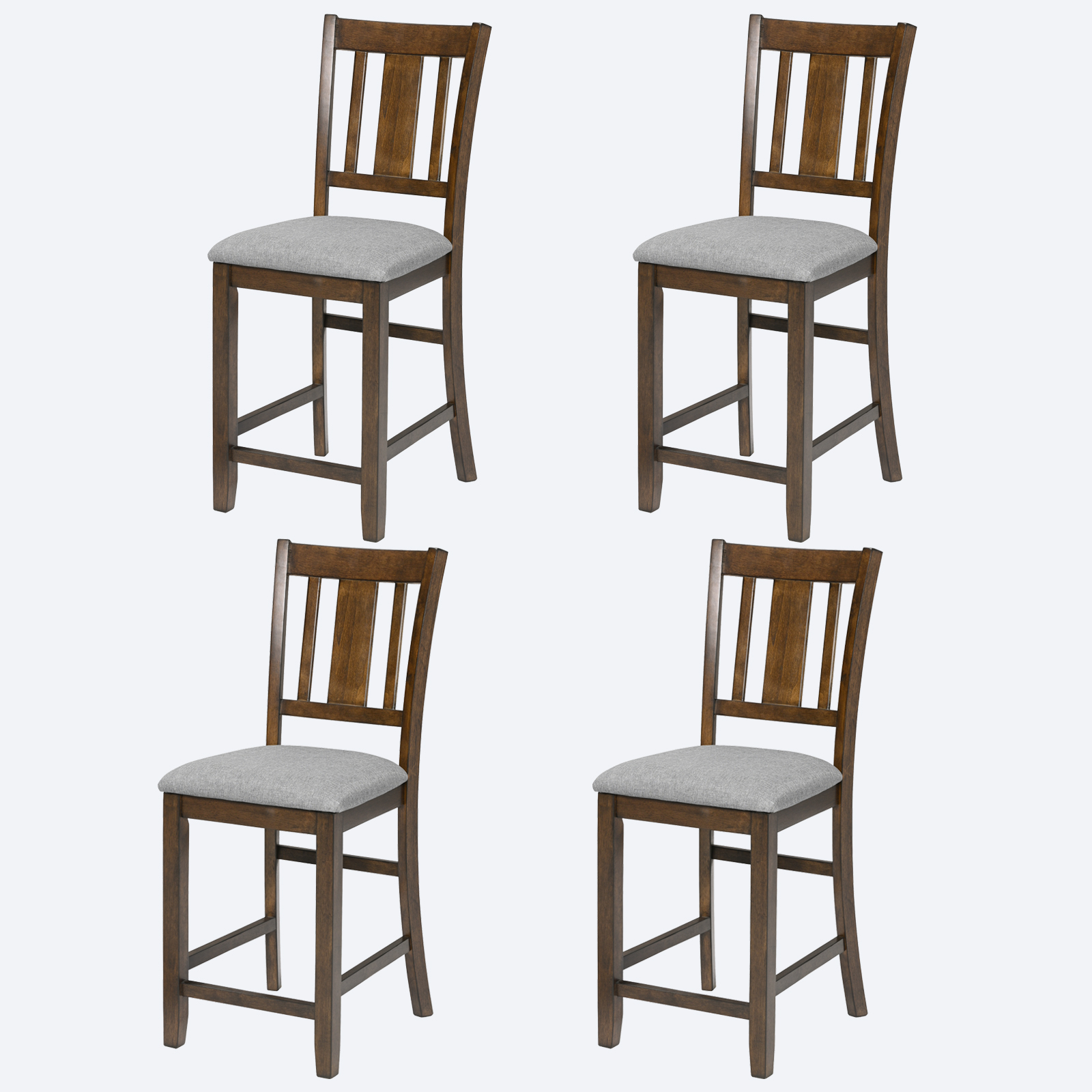 Ensemble 4 chaises comptoir bois, siège rembourré, noyer, salle à manger