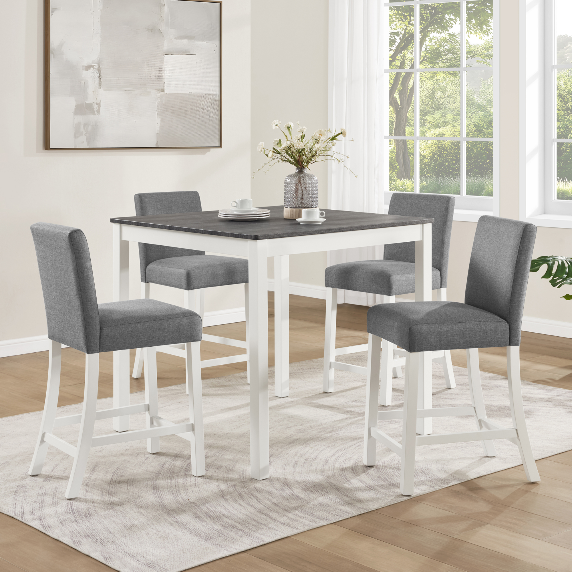 Ensemble table comptoir 5 pièces, gris et blanc, bois