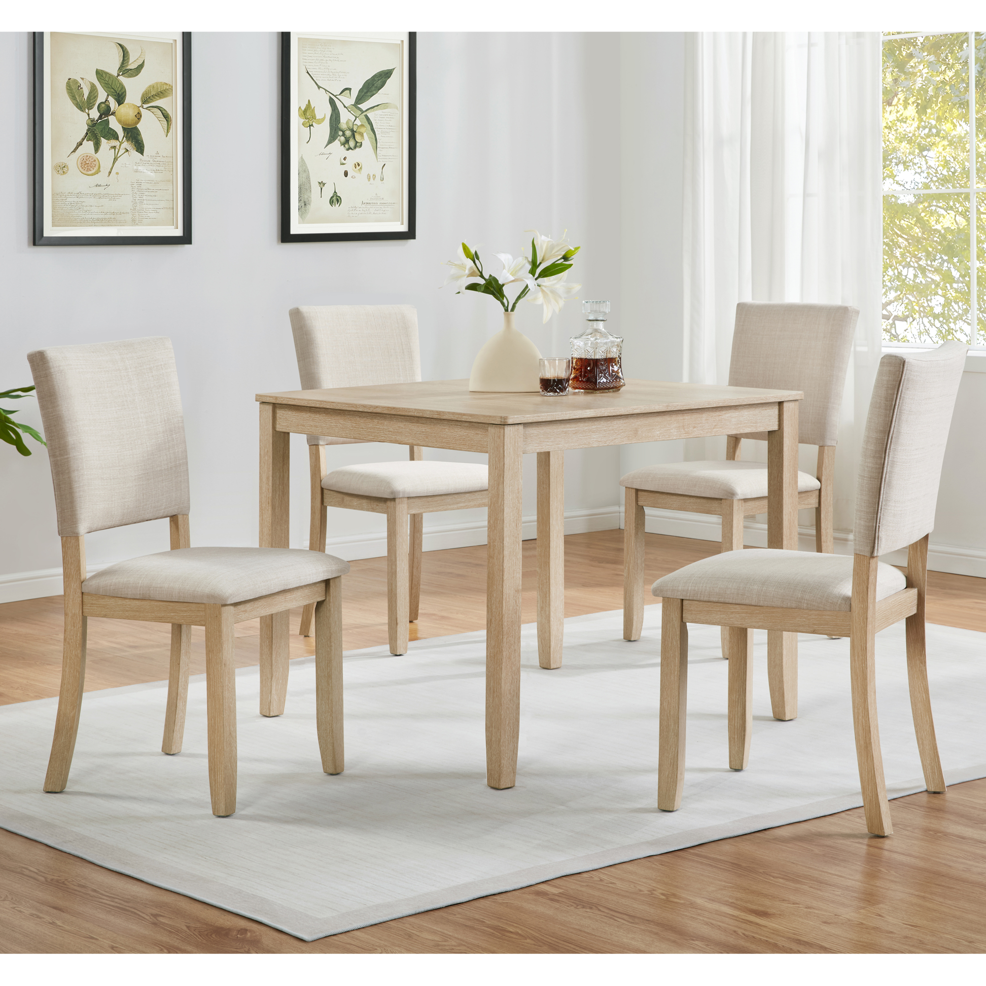 Ensemble table à manger 4 personnes, table bois 5 pièces chêne clair