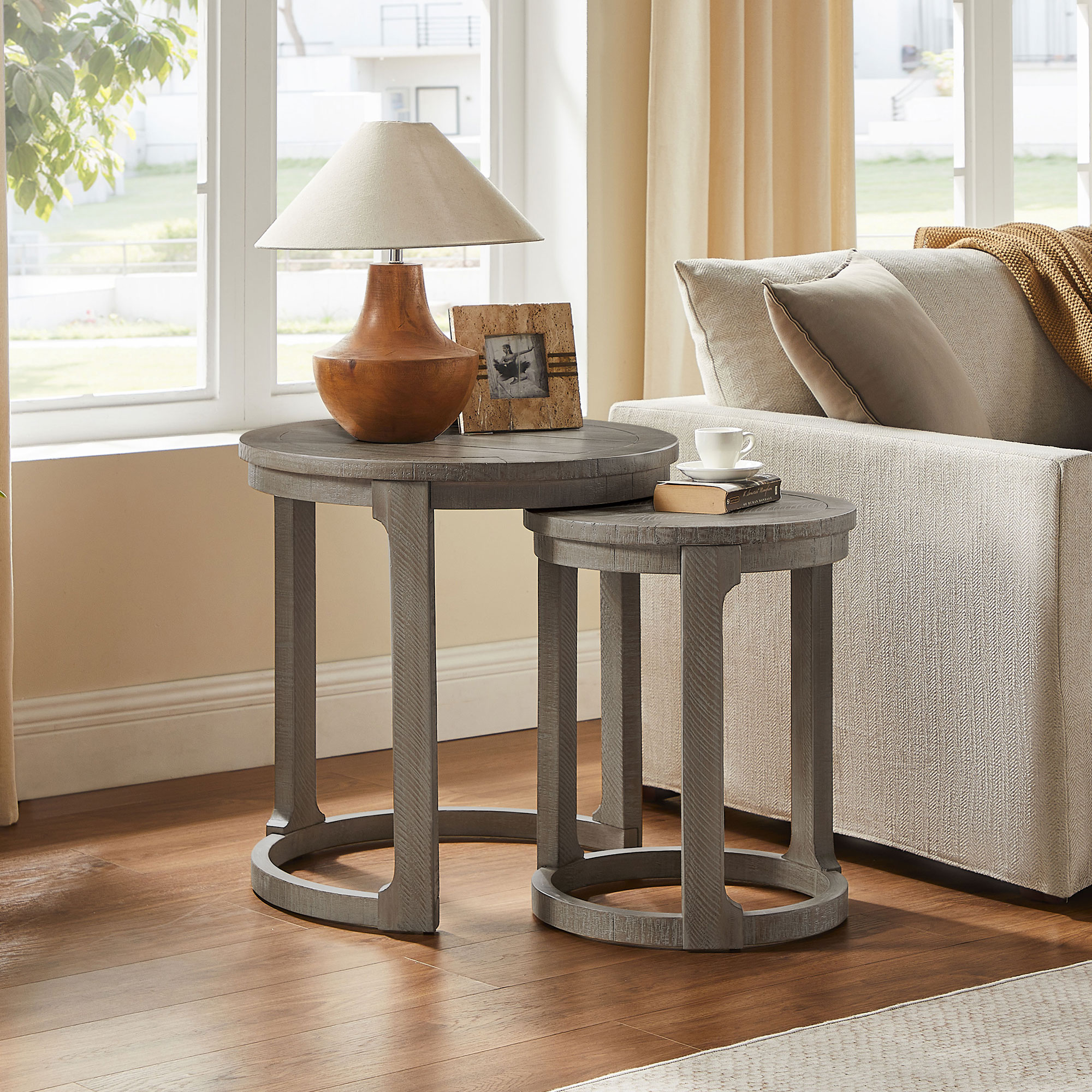 Table basse bois rond 24 po ensemble 2 pcs brun clair