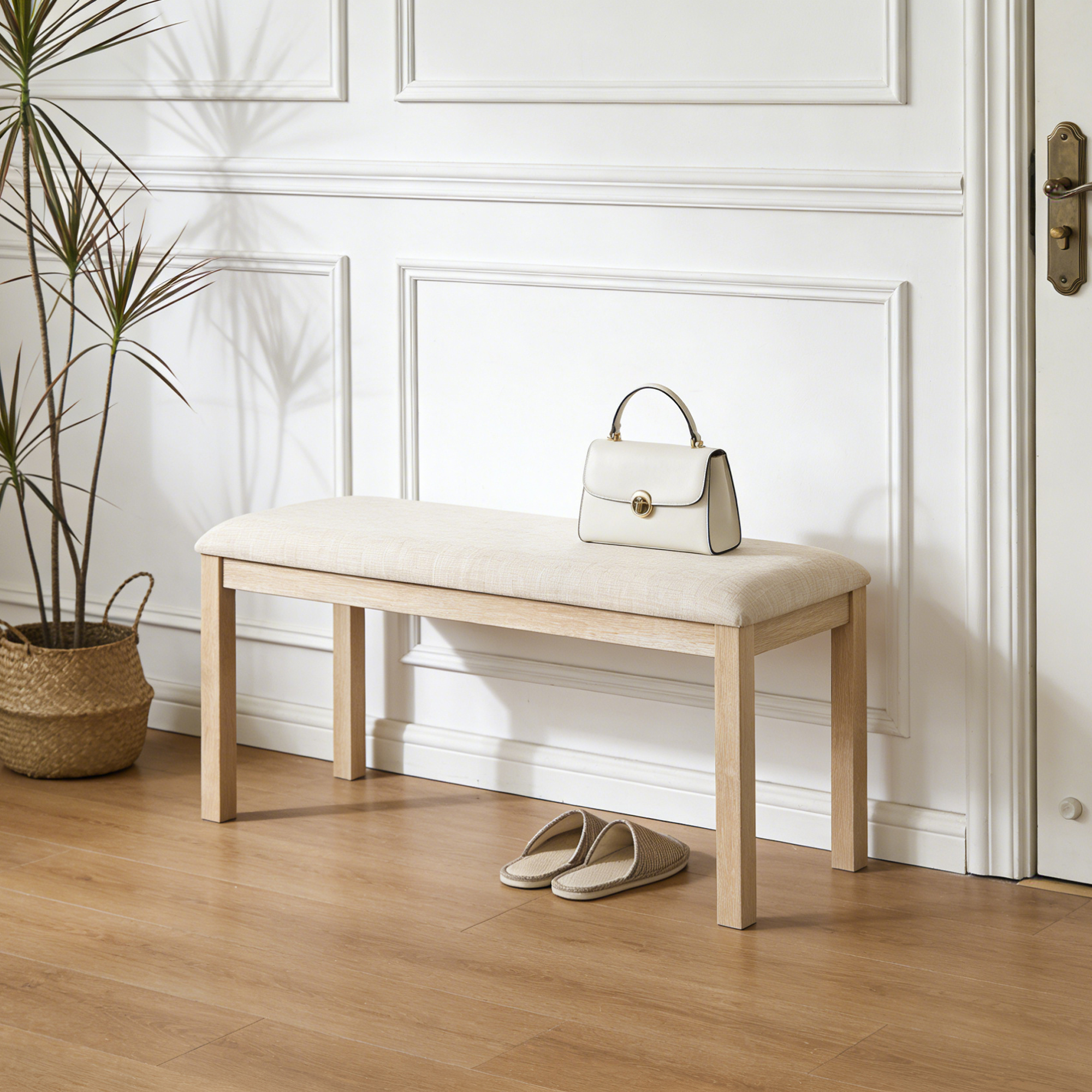 Banc salle à manger 38po rembourré bois chêne beige