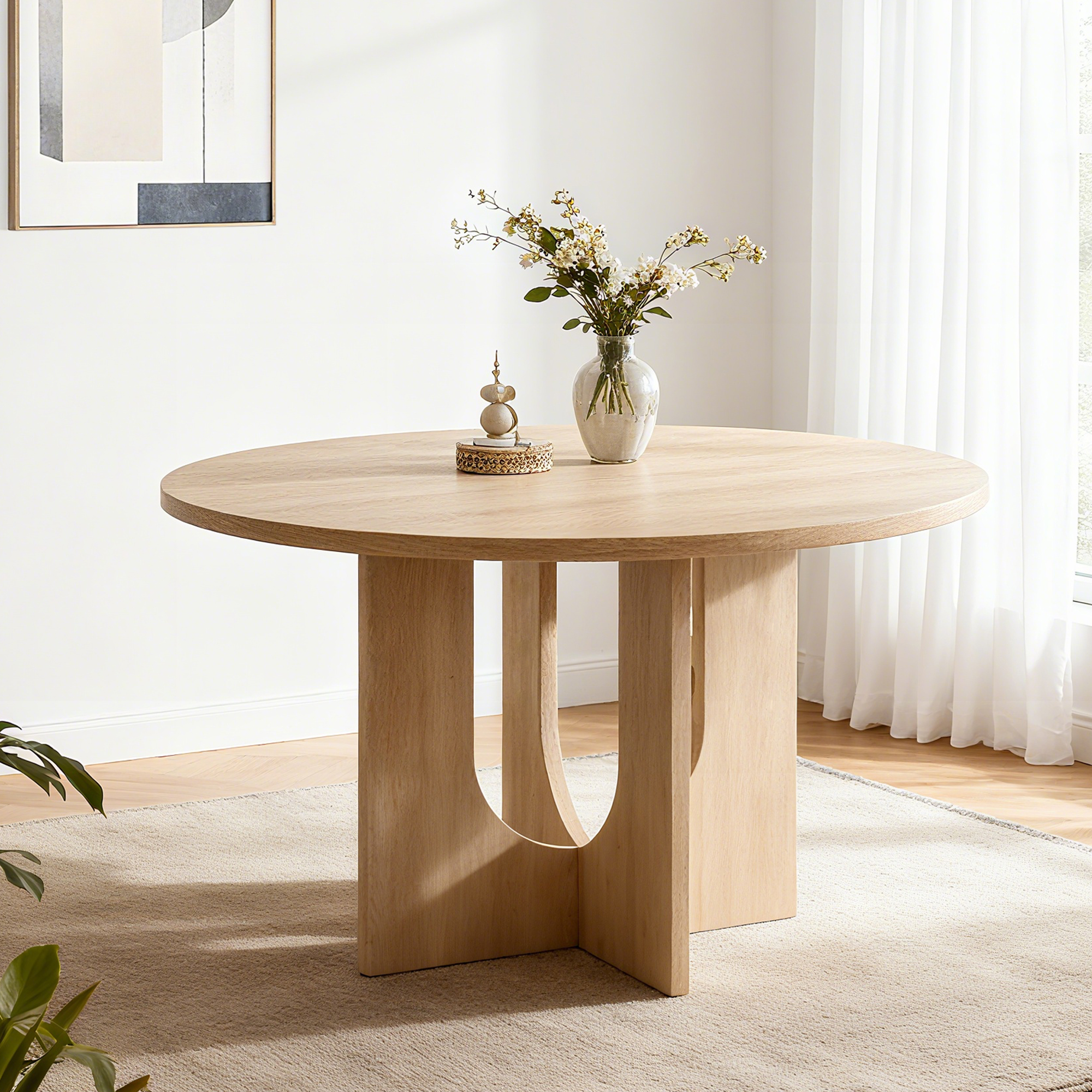 Table à manger ronde farmhouse 47,3po, chêne clair, 4 places